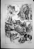 Antique Old Print Rambling Sketches Chartres Cathedral Forte Guillaume 1891