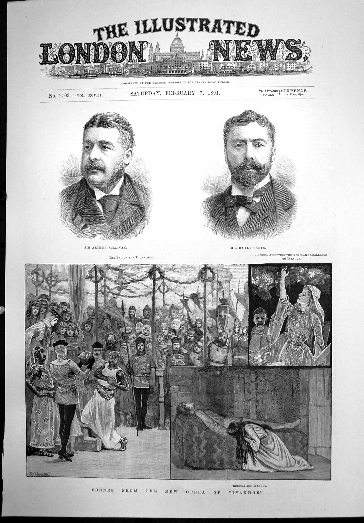 Old Antique Print New Opara Ivanhoe End Tournament Rebecca Challenge 1891 19th