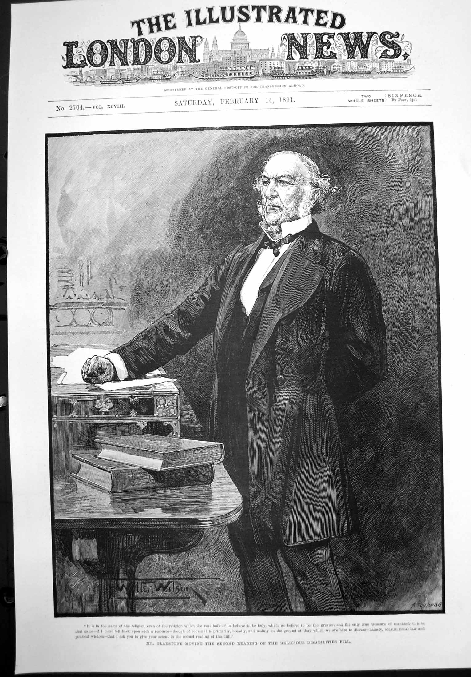 Antique Print Gladstone Moving 2Nd Reading Religious Disabilities Bill 1891