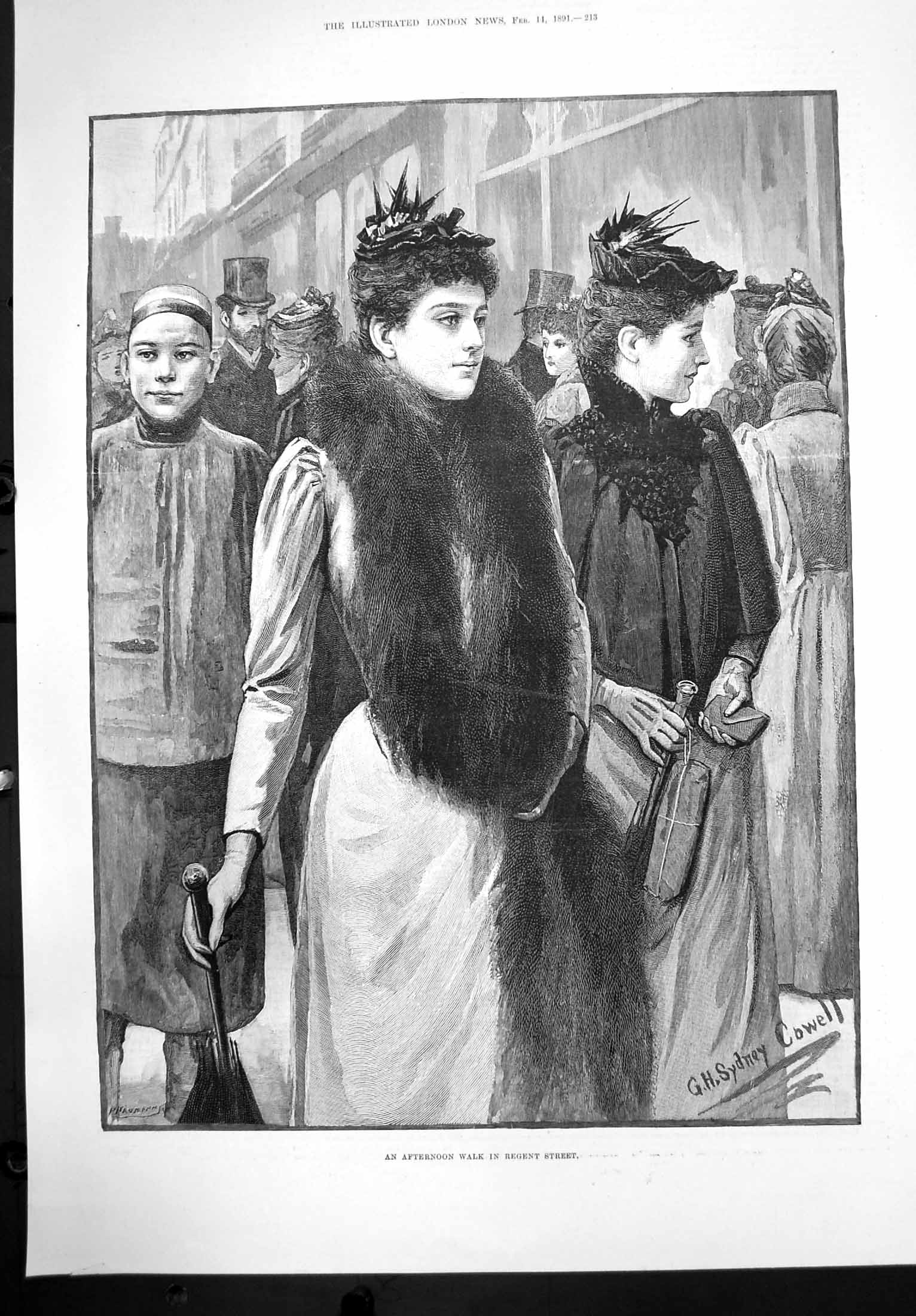 Antique Old Print Afternoon Walk Regent Street G Sydney CowellWomen 1891