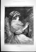 Original Old Antique Print Sunbeams Davidson Knowles Girl Hing Trambone 1891