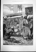Old Antique Print Riches Poverty Sketch Indian Bazaar Begging Street 1891 19th