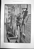 Antique Print Love Laughs At Locksmiths Sailor Climb Kiss Lovers Hand 1891 19th