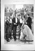 Old Print General Favourite Hopkins Lady Ball Surrounded By Suitors 1891 19th