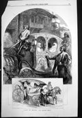 Original Old Antique Print Going Shopping Morning Drive Horse Chariot 1857 19th