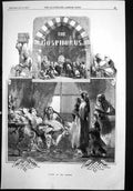 Original Old Antique Print Bosphorus Lights Hareem Women Children 1857 19th