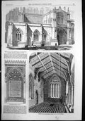 Antique Old Print Boston Church Restored South West Chapel In Exterior 1857