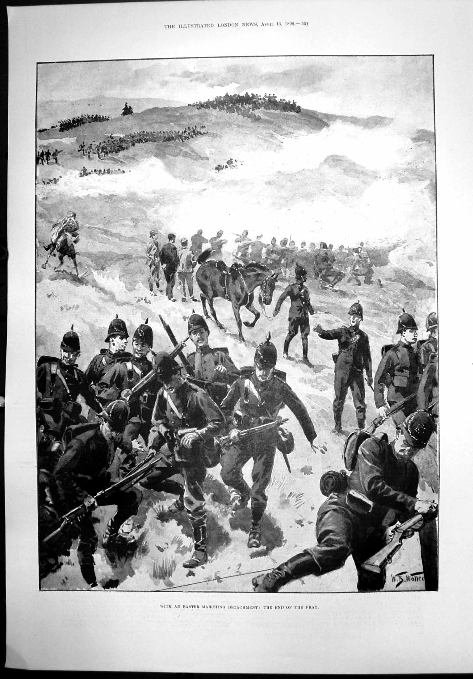 Original Old Antique Print Easter Marching Detachment End Fray 1898 Victorian