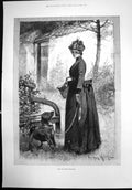 Old Antique Print Home Revisited Davidson Knowles Lady Veil Dog Home 1890 19th