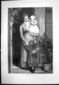 Antique Print Dethroned Ja Clark Woman Baby In Arms Young Girl Doorway 1890