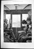 Antique Print Eyes Right R Caton Woodville Man ReadingLadies Train 1890