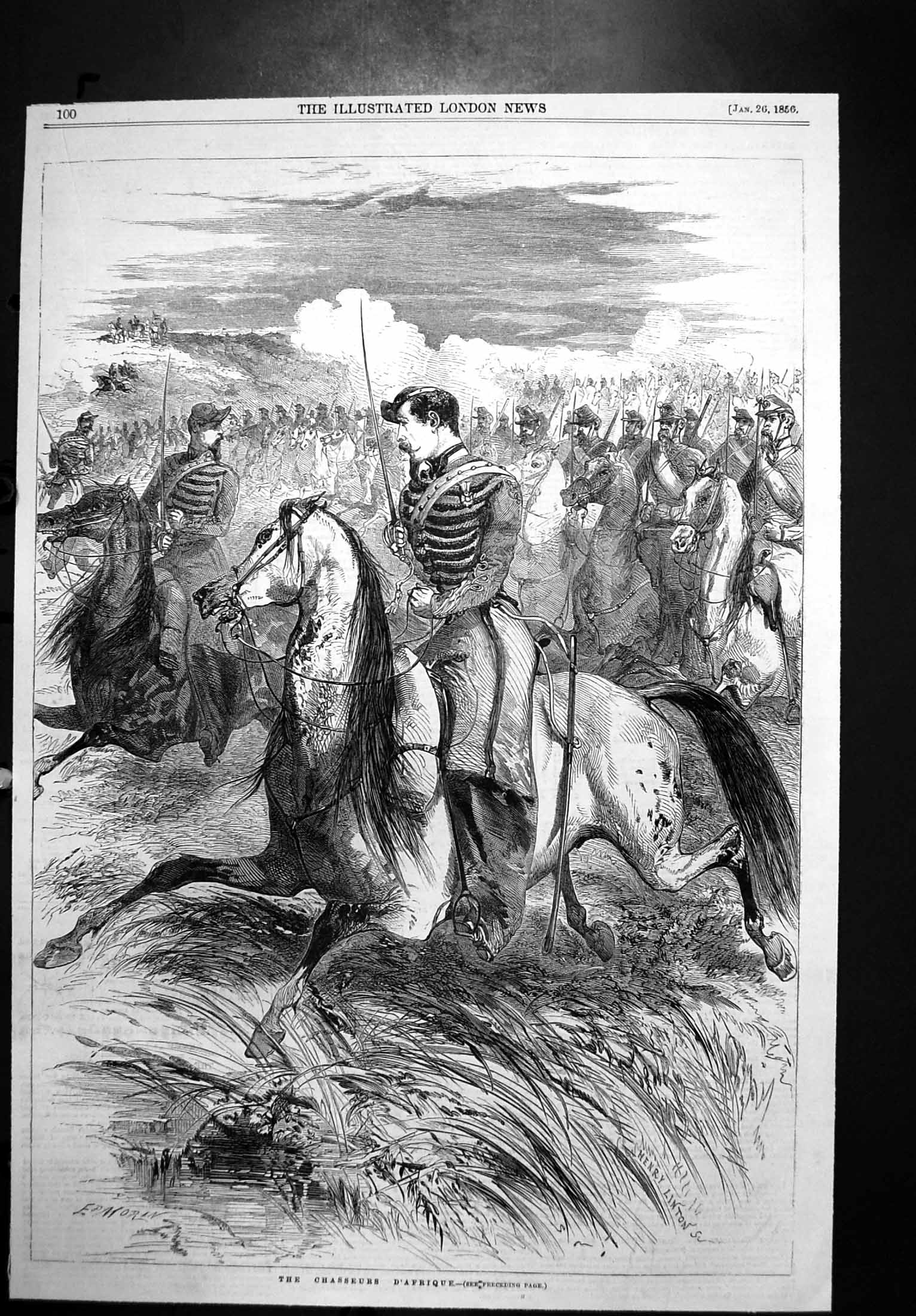 Original Old Antique Print Chasseurs D'Afrique E Moran Siers Swords 1856 19th