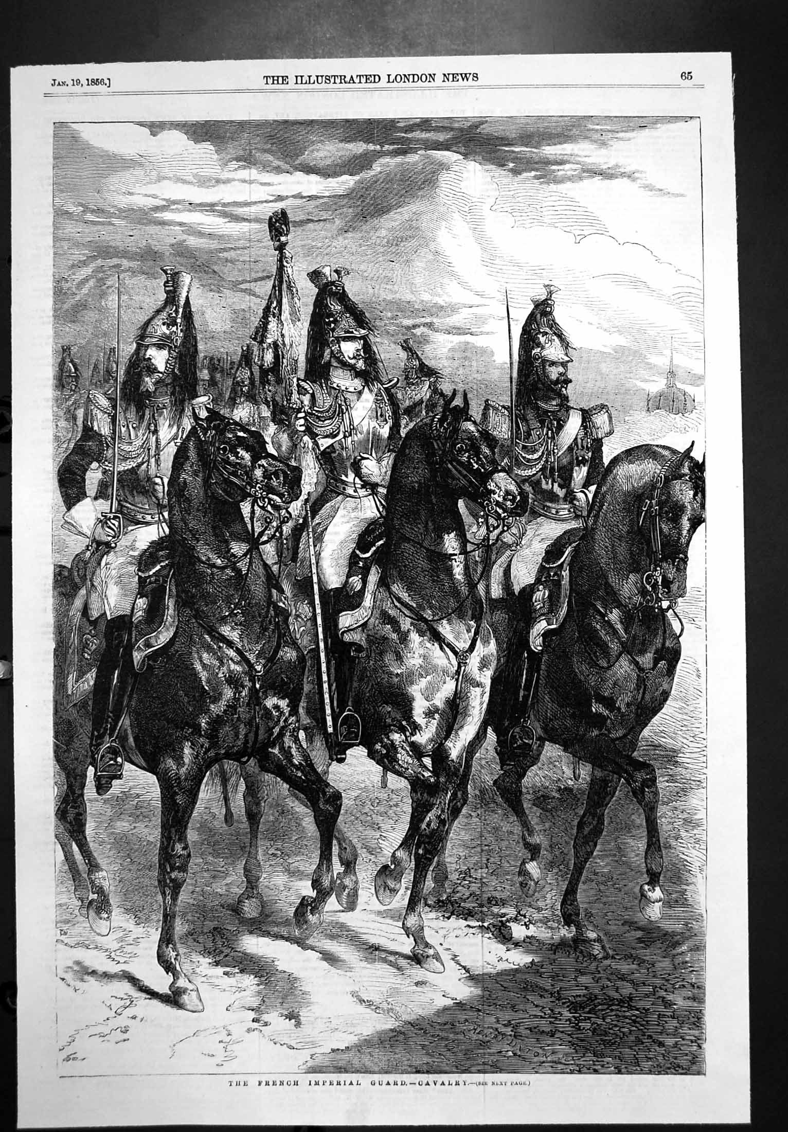 Original Old Antique Print French Imperial Guard Cavalry Henry Linton 1856 19th