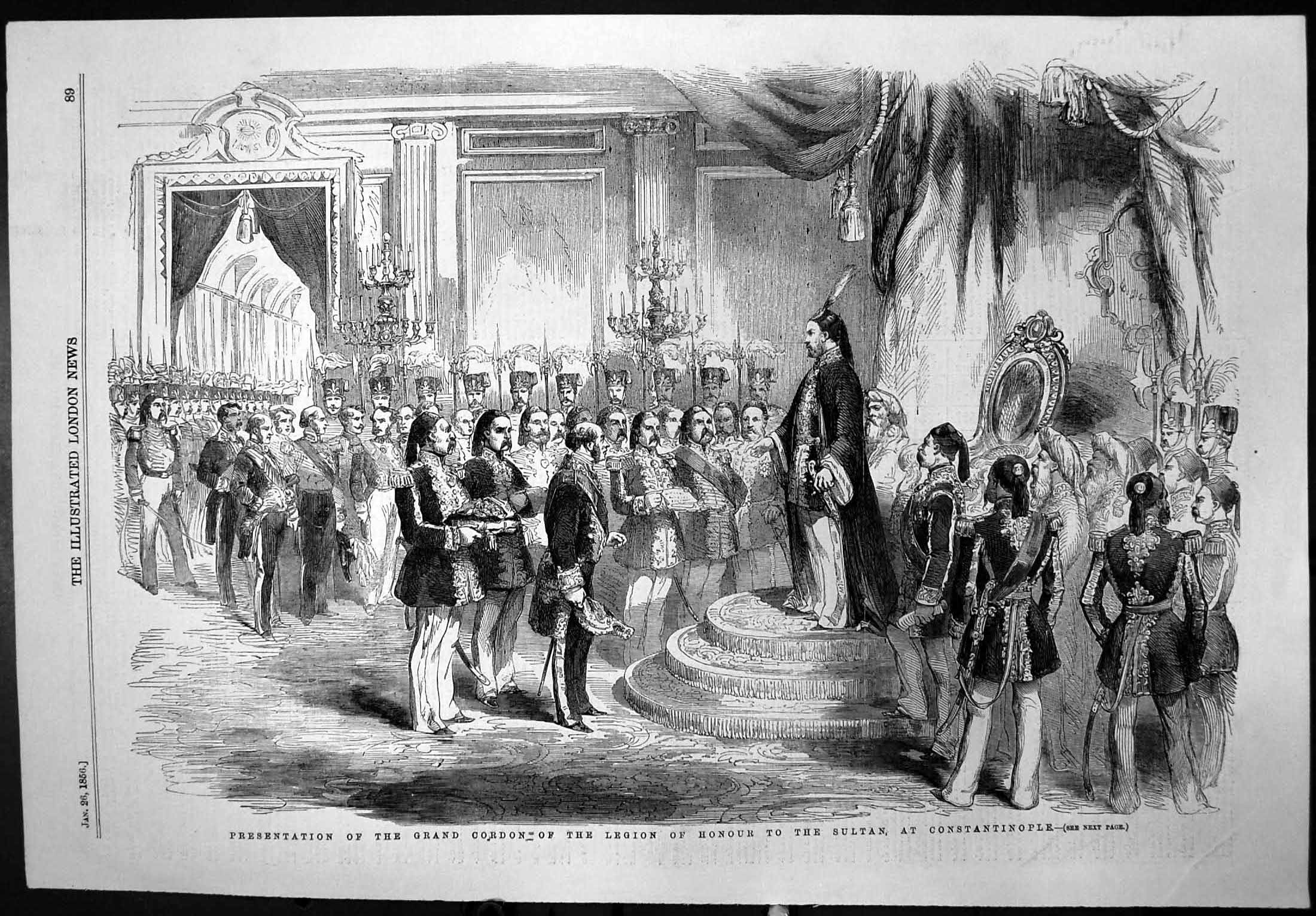 Antique Old Print Presentation Grand Cordon Legion Honour Sultan Constan 1856
