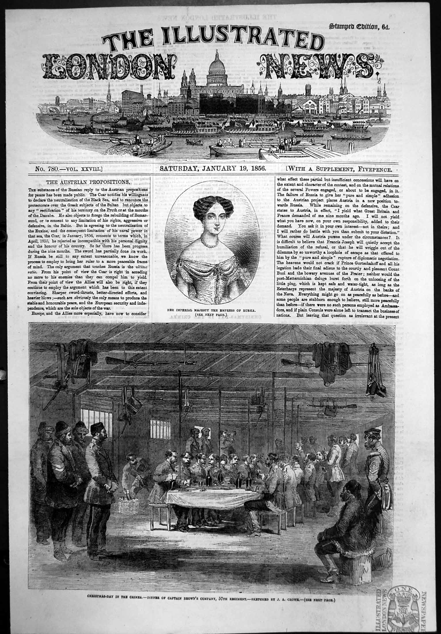 Antique Print Empress Russia Christmas Day Crimea Dinner Capt Browns Co1856