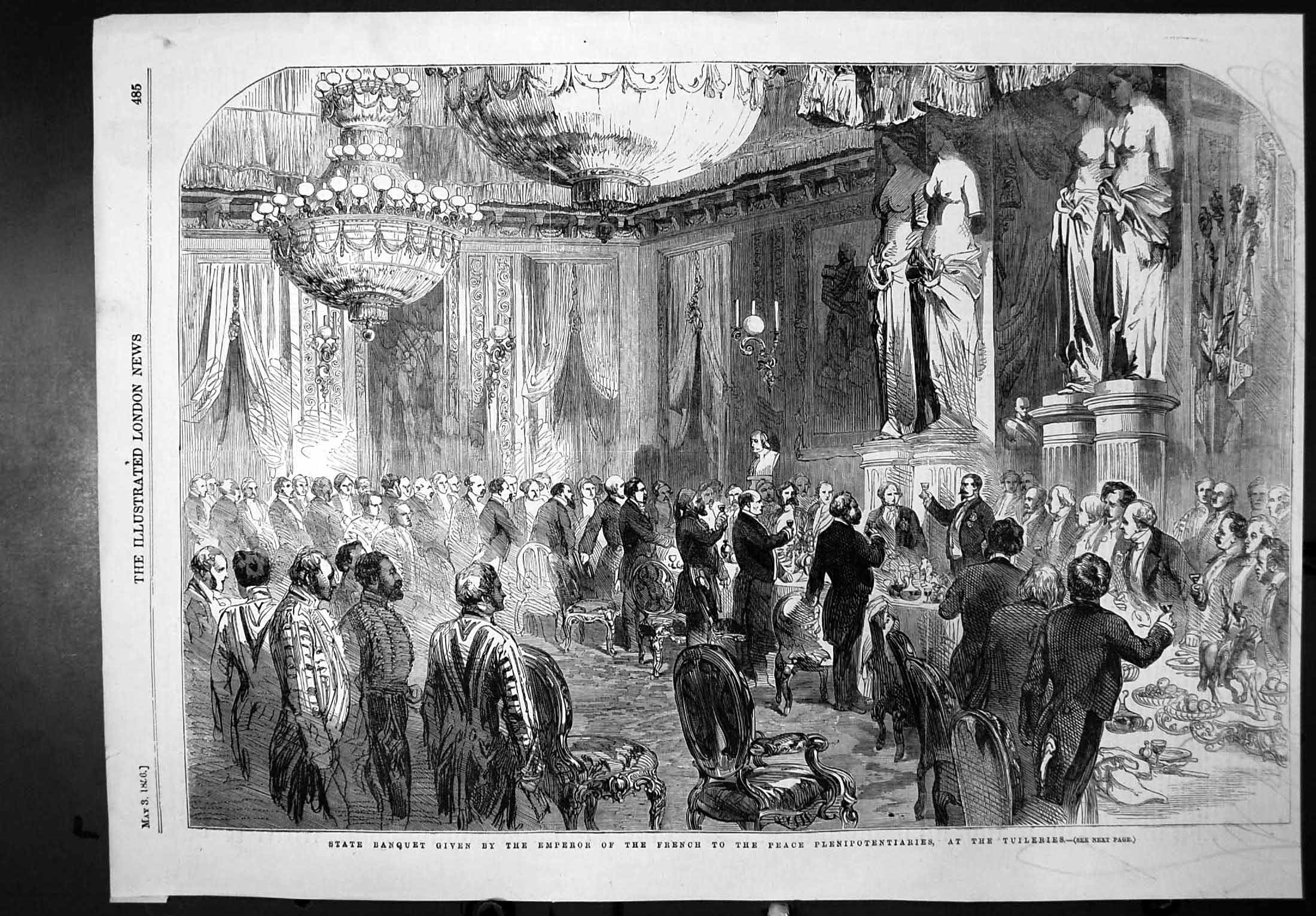 Antique Old Print Staff Banquet Emoeror France Peace Plenipotentiaries 1856