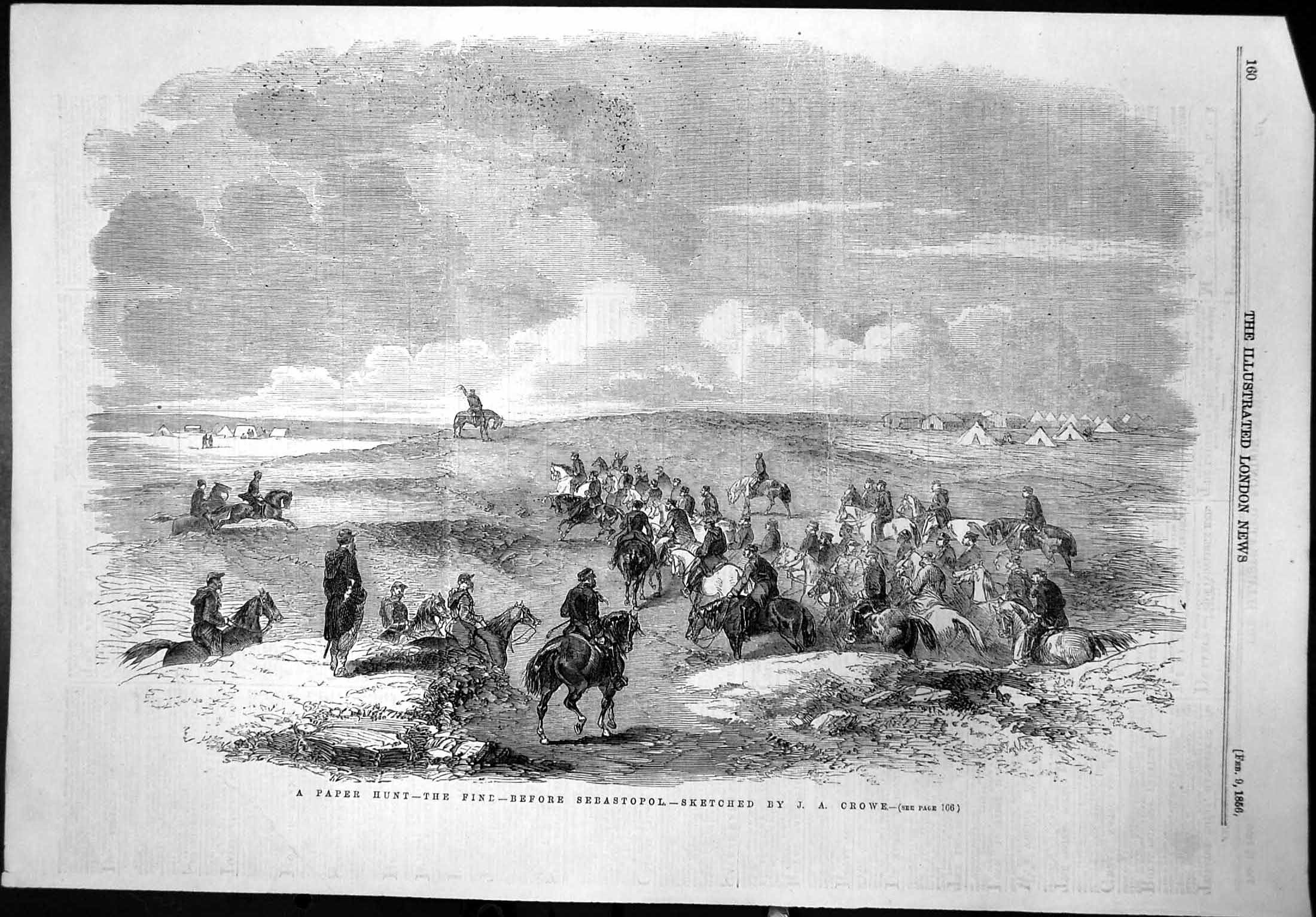Antique Old Print Paper Hunt Find Before Sebastopol Ja Crowe Horseback 1856