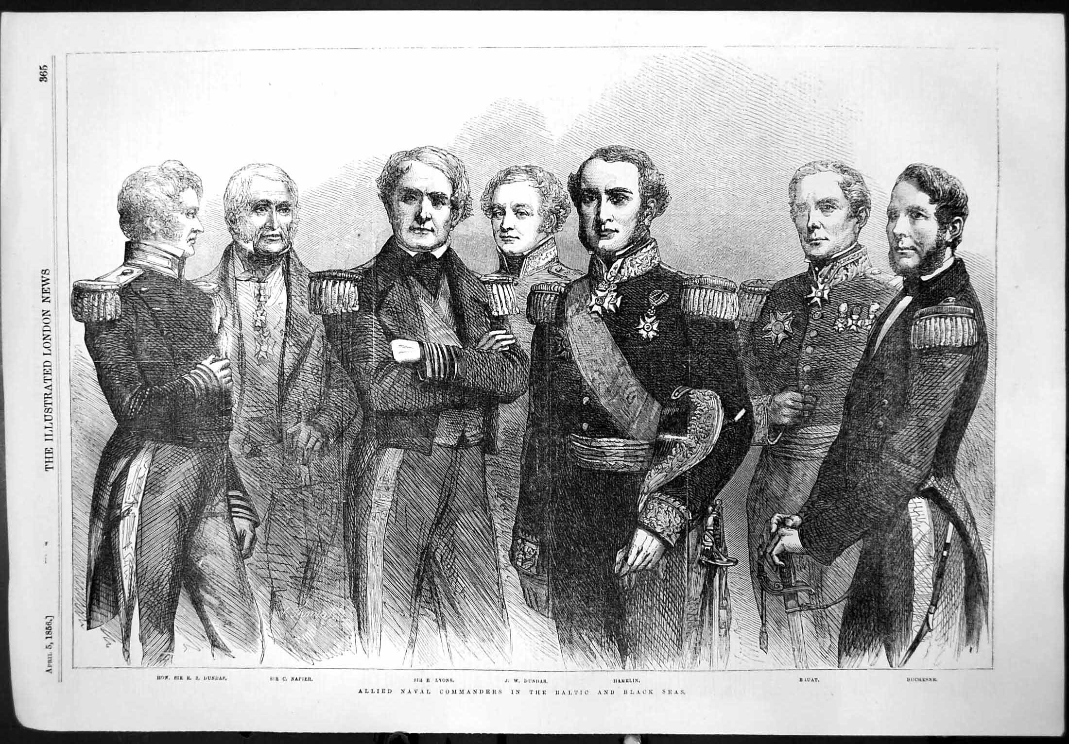 Old Print Allied Naval Commanders Baltic Black Sea Hamelin J Dundas 1856 19th