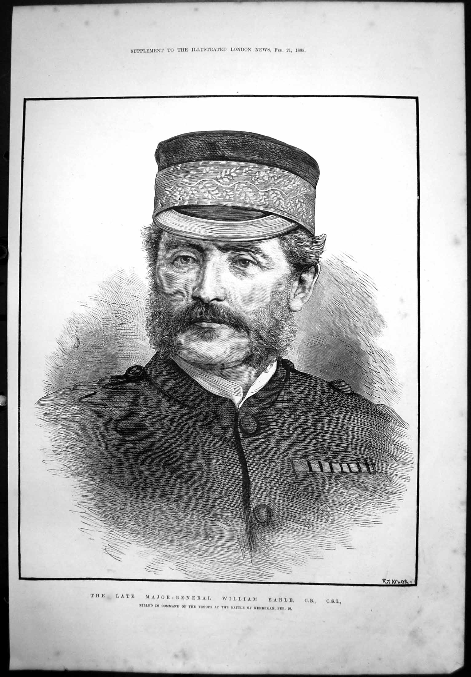 Antique Print Majorgeneral William Earle Killed Command Troops Kerbekan1885