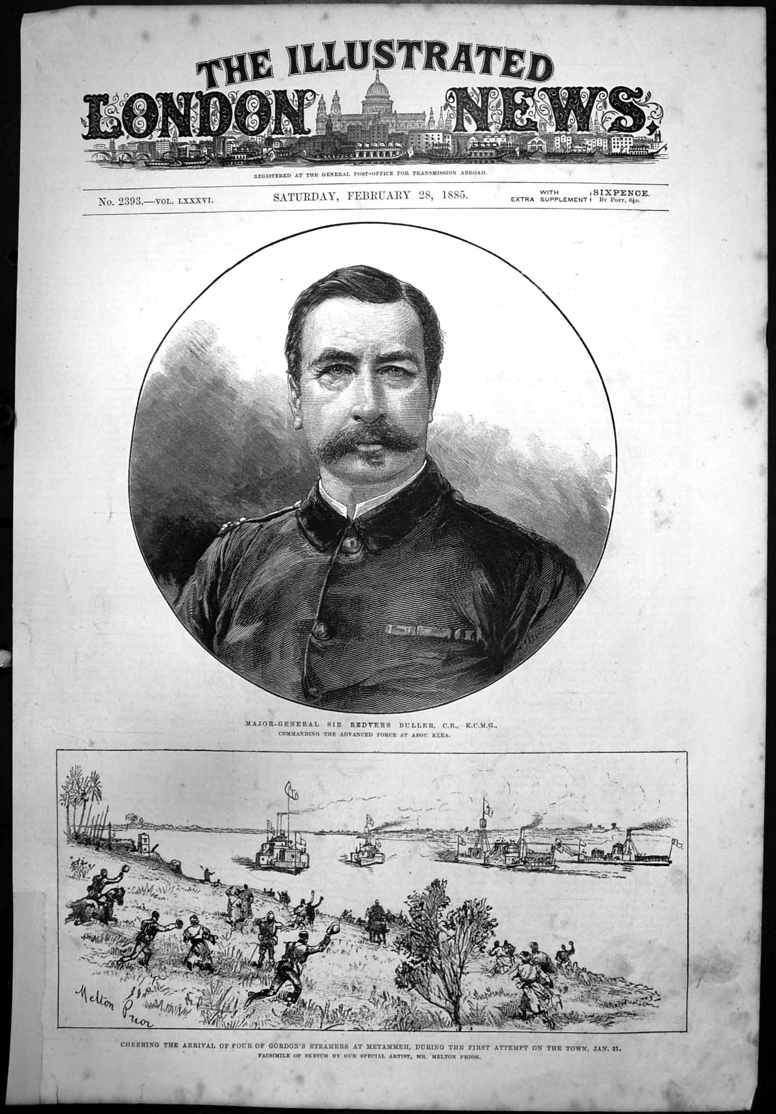 Antique Old Print Maj Gen Sir Redvers Buller Arrival Steamers Metammeh 1885