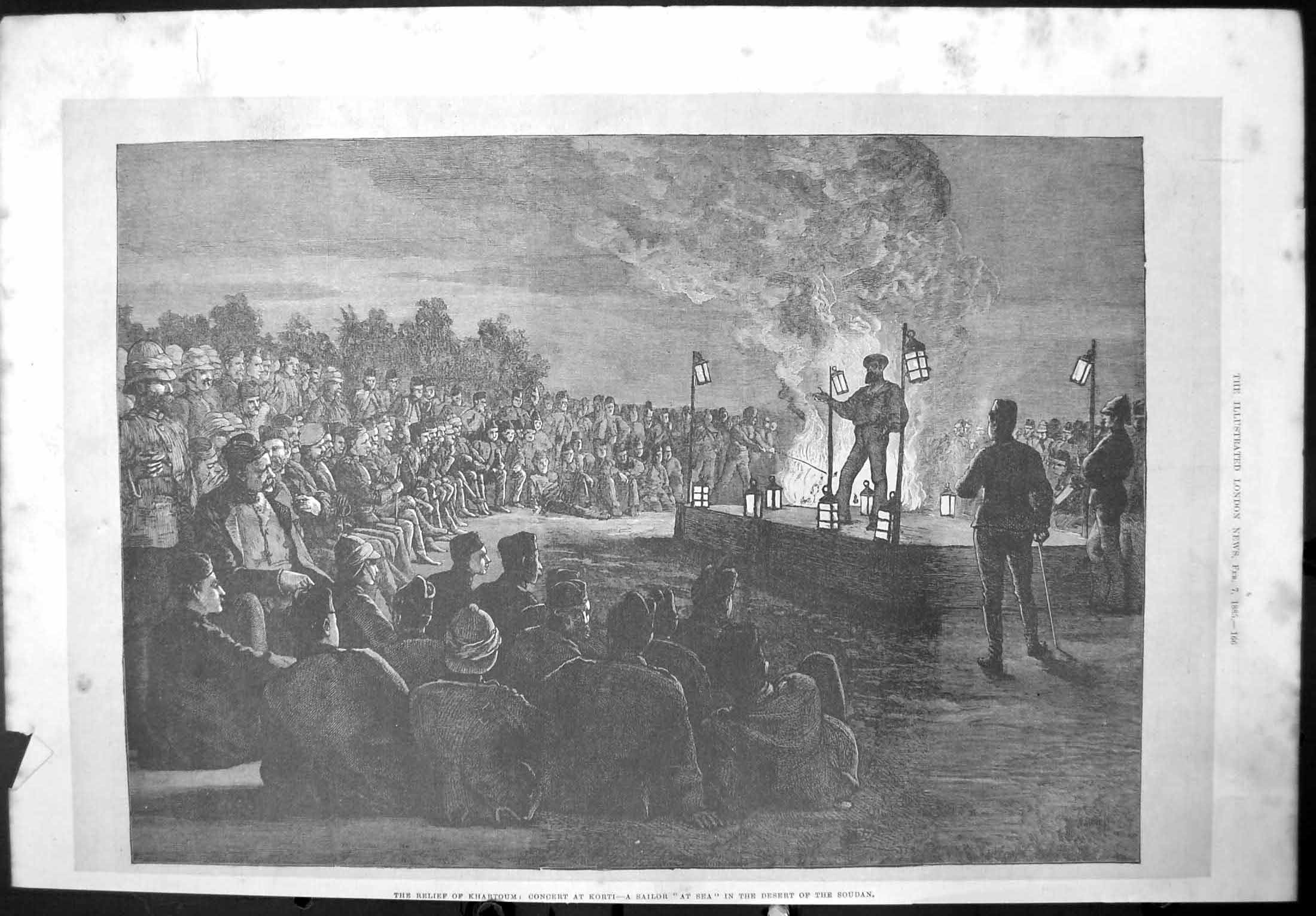 Old Antique Print Relief Khartoum Concert Korti Sailor Desert Soudan 1885 19th