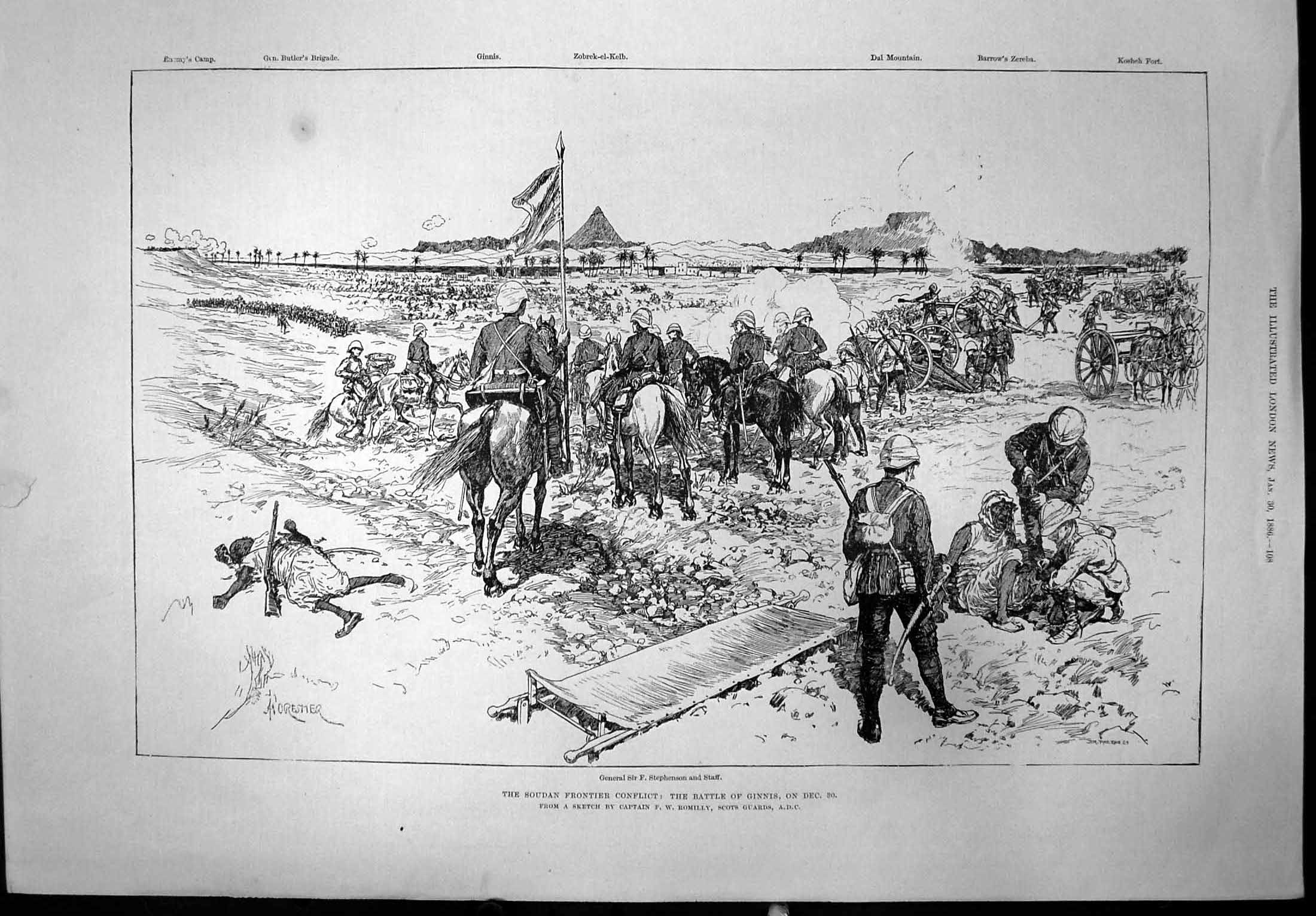 Antique Print Soudan Conflict Gen Sir F Stephenson Staff Battle Ginnis 1886