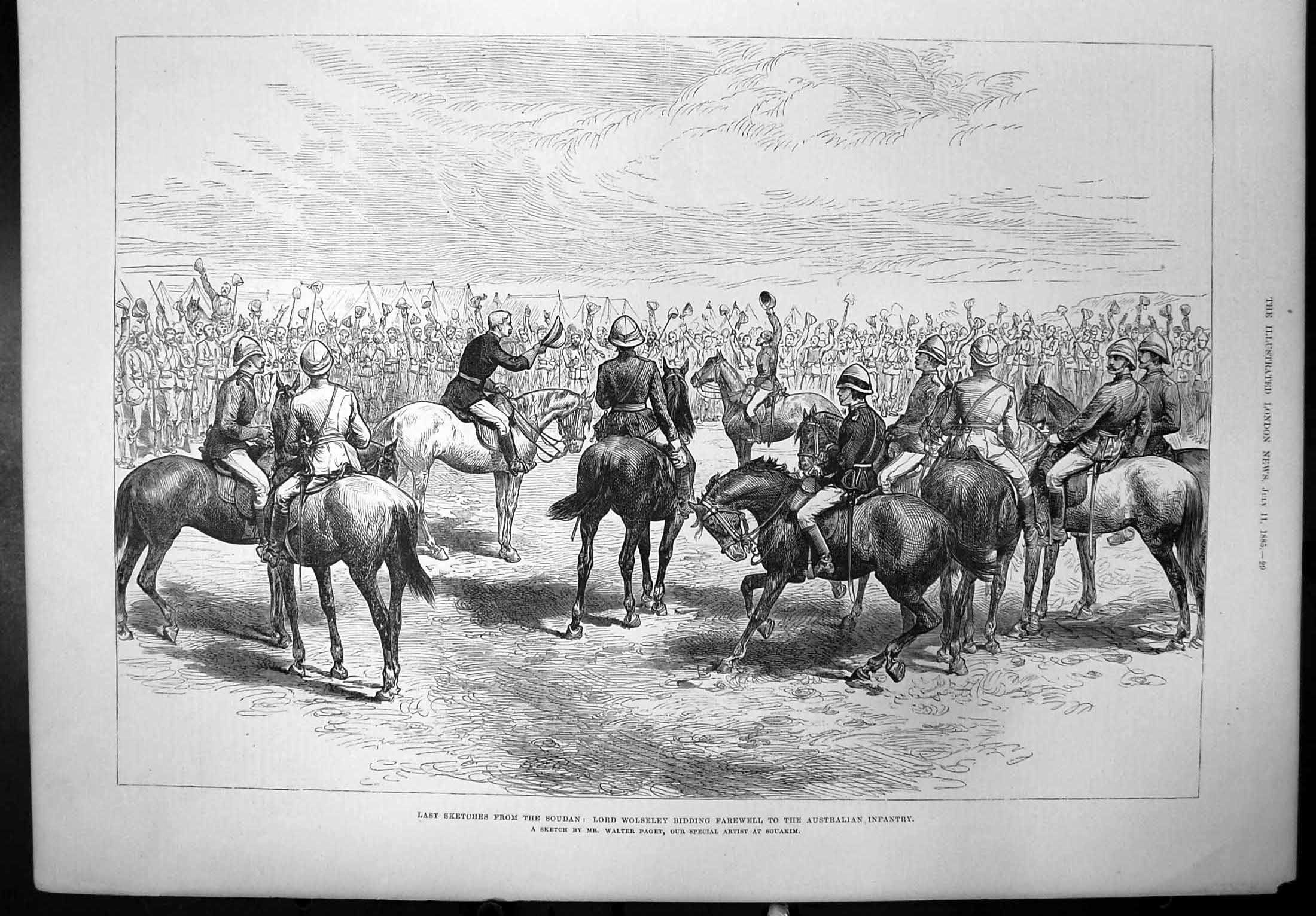 Antique Print Soudan Lord Wolseley Bidding Farewell Australian Infantry1885