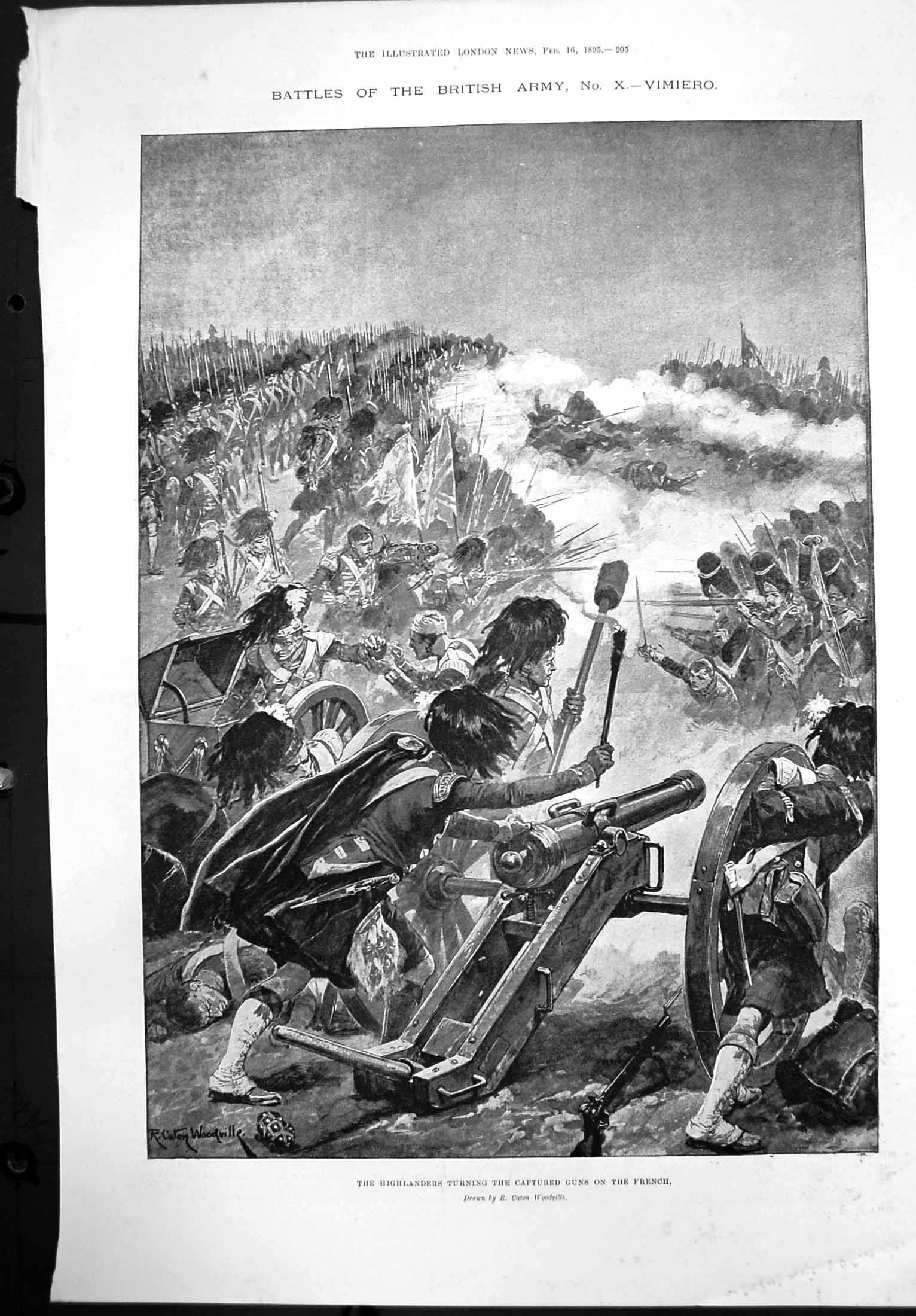 Antique Print Battle Vimiero Highlanders Turning Captured Guns French 1895 19th