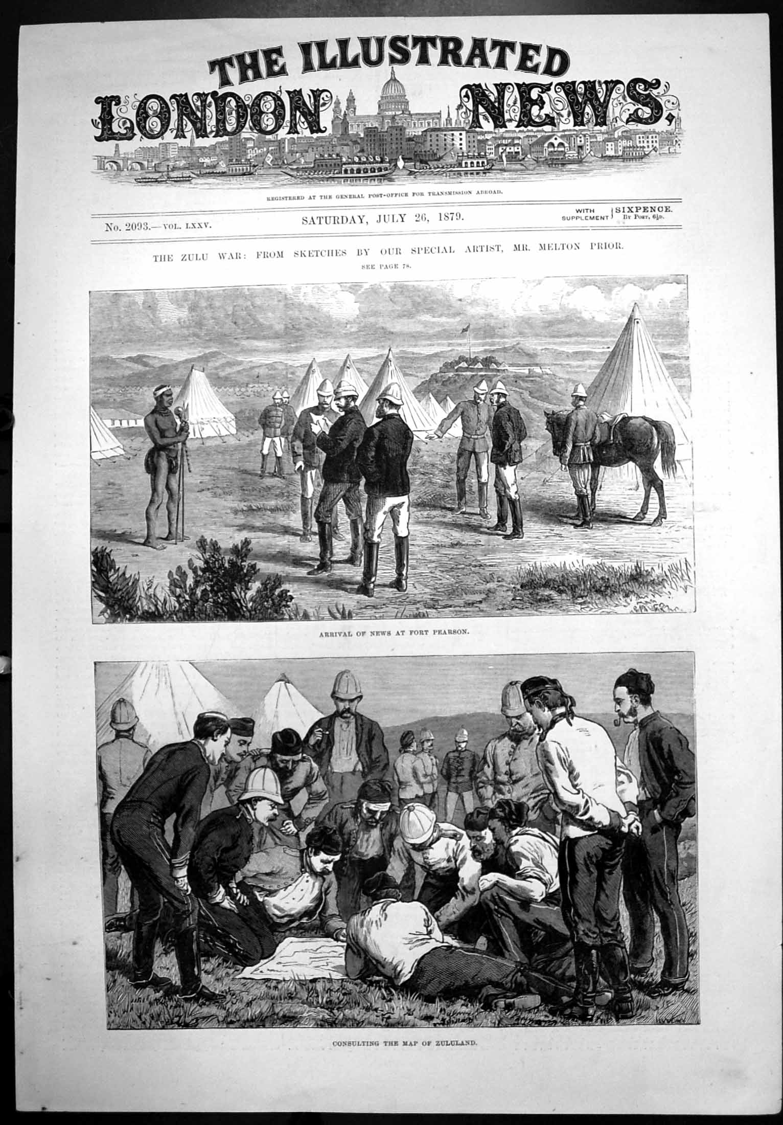 Antique Print Zuluwar Arrival News Fortpearson Consulting Map Zululand1879 19th