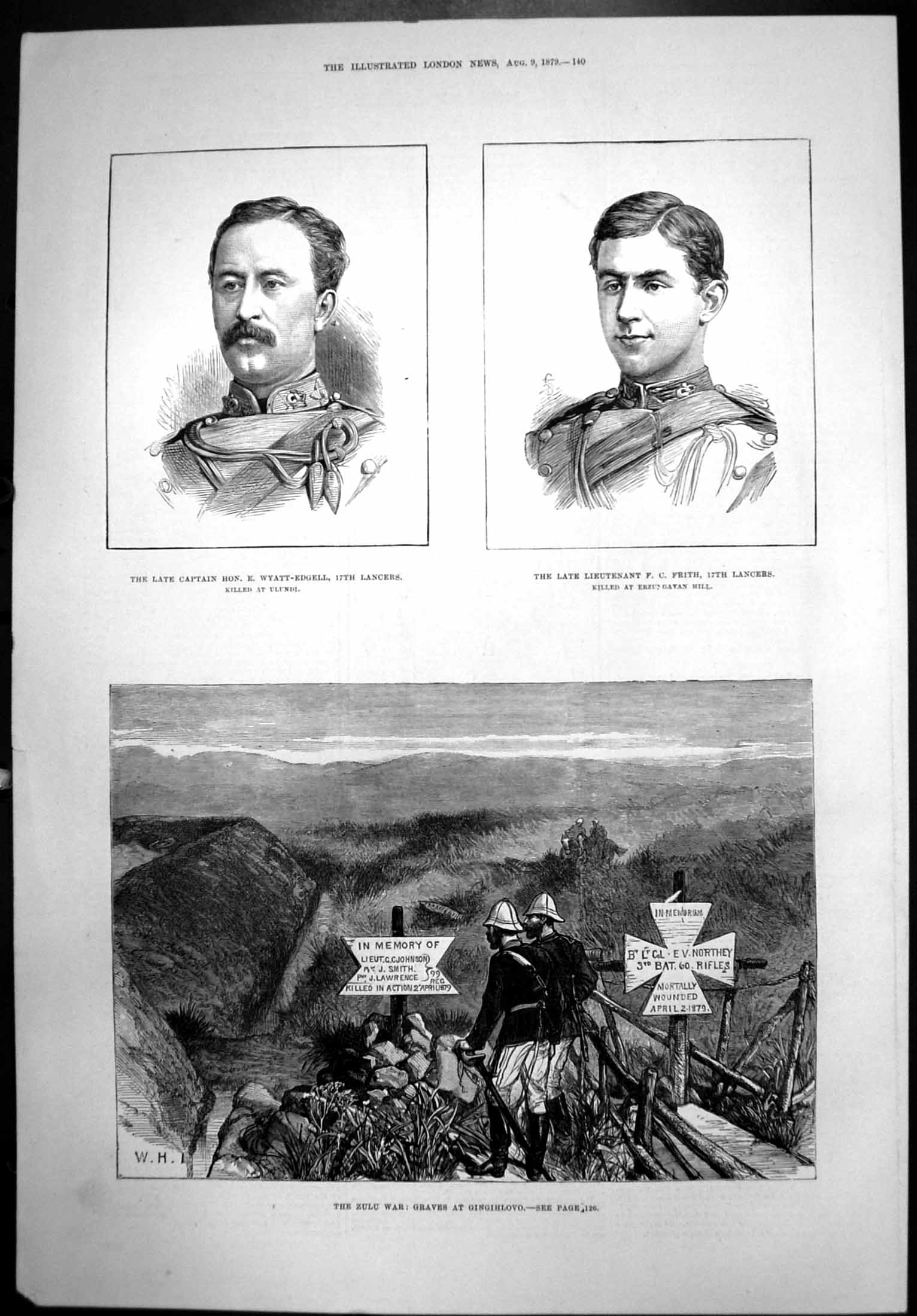 Old Print Zulu War Graves Gingihlovo Capt E Wyatt-Edgell Lt Fc Frith 1879 19th