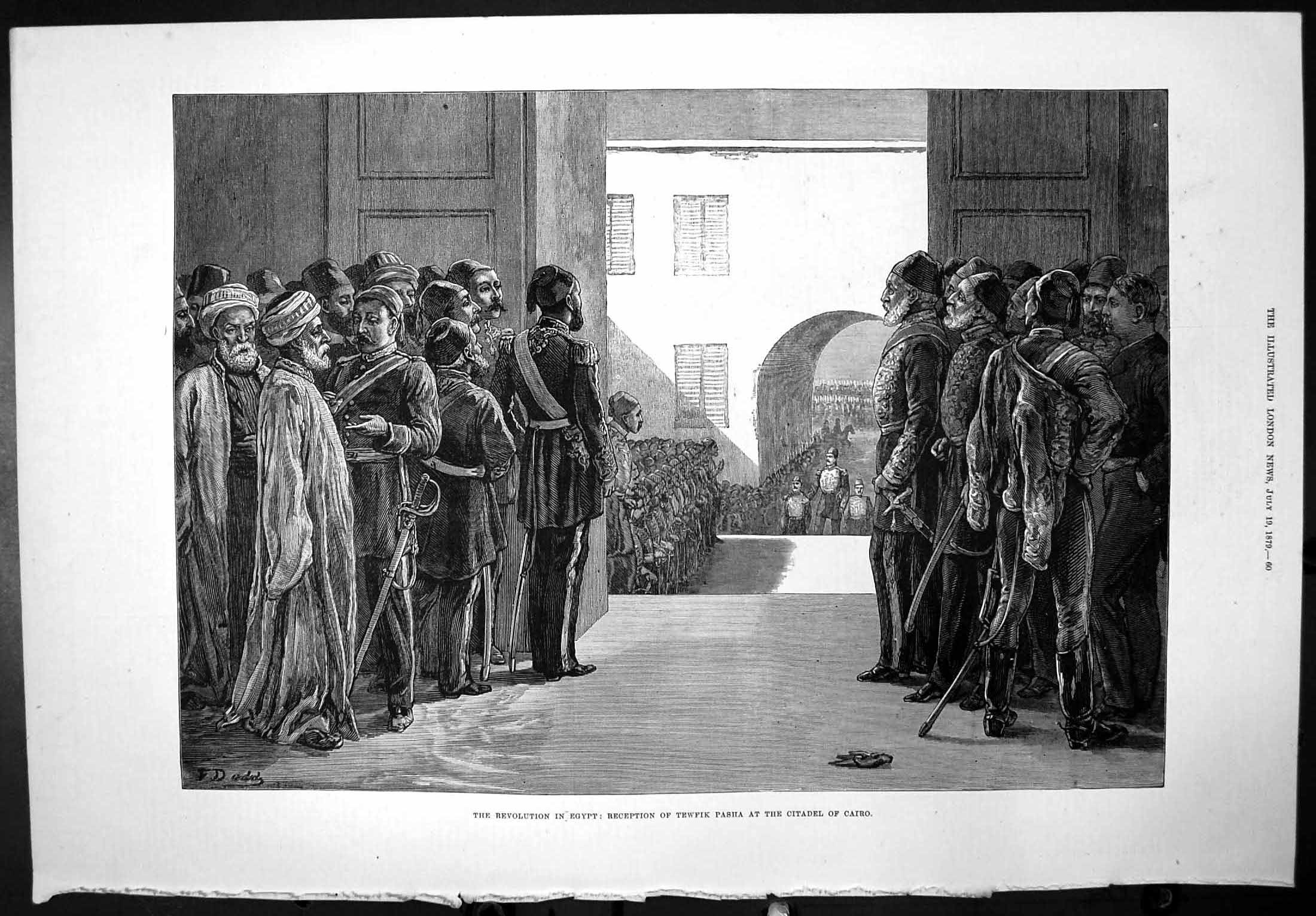 Antique Old Print Evolution Egypt Reception Tewfik Pasha Citadel Cairo 1879