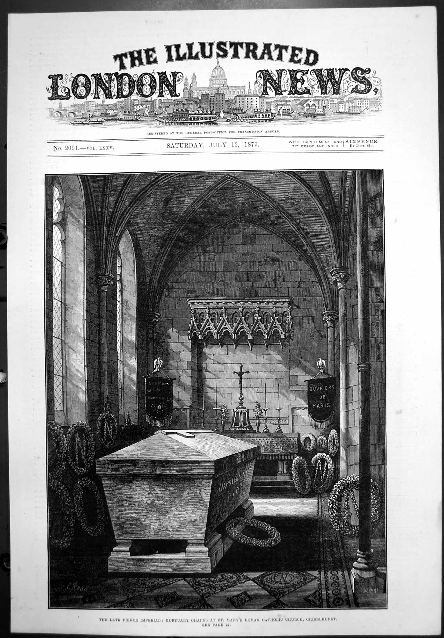 Antique Print Late Prince Imperial Mortuary St Marys Church Chiselhurst1879