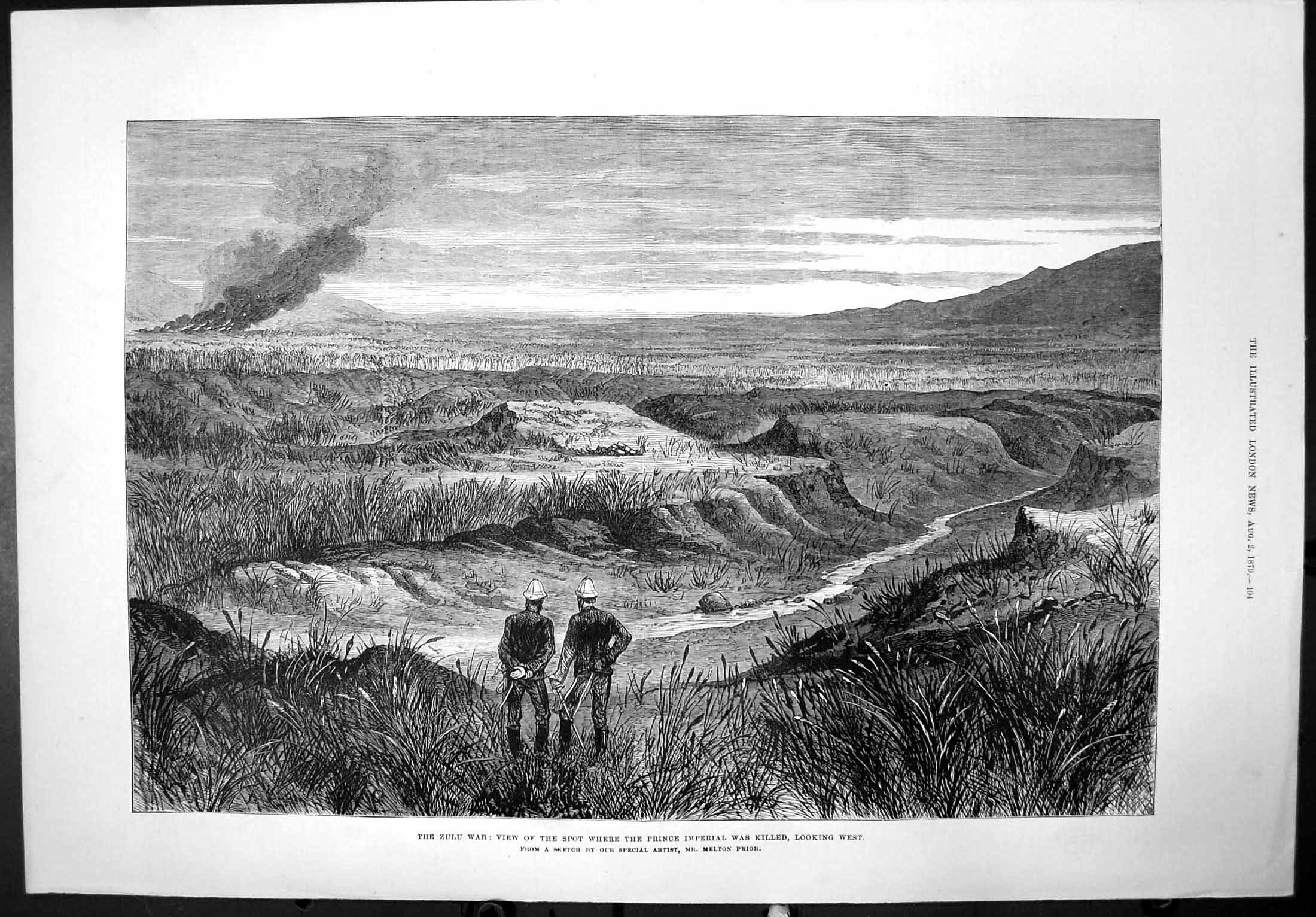 Old Antique Print Zulu War Spot Prince Imperial Killed Looking West 1879 19th