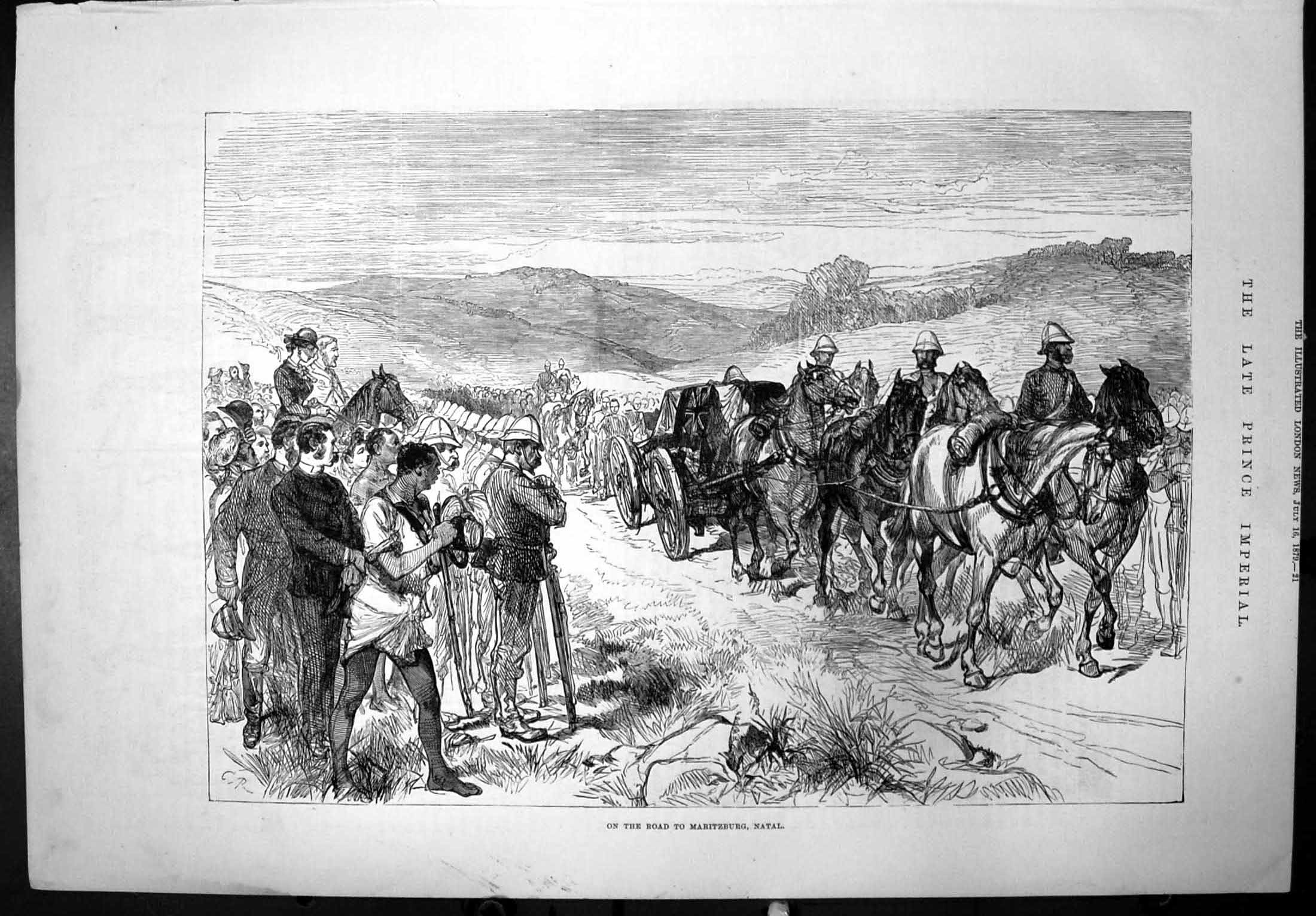 Original Old Antique Print Road Maritzburg Natal Body Prince Imperial 1879 19th