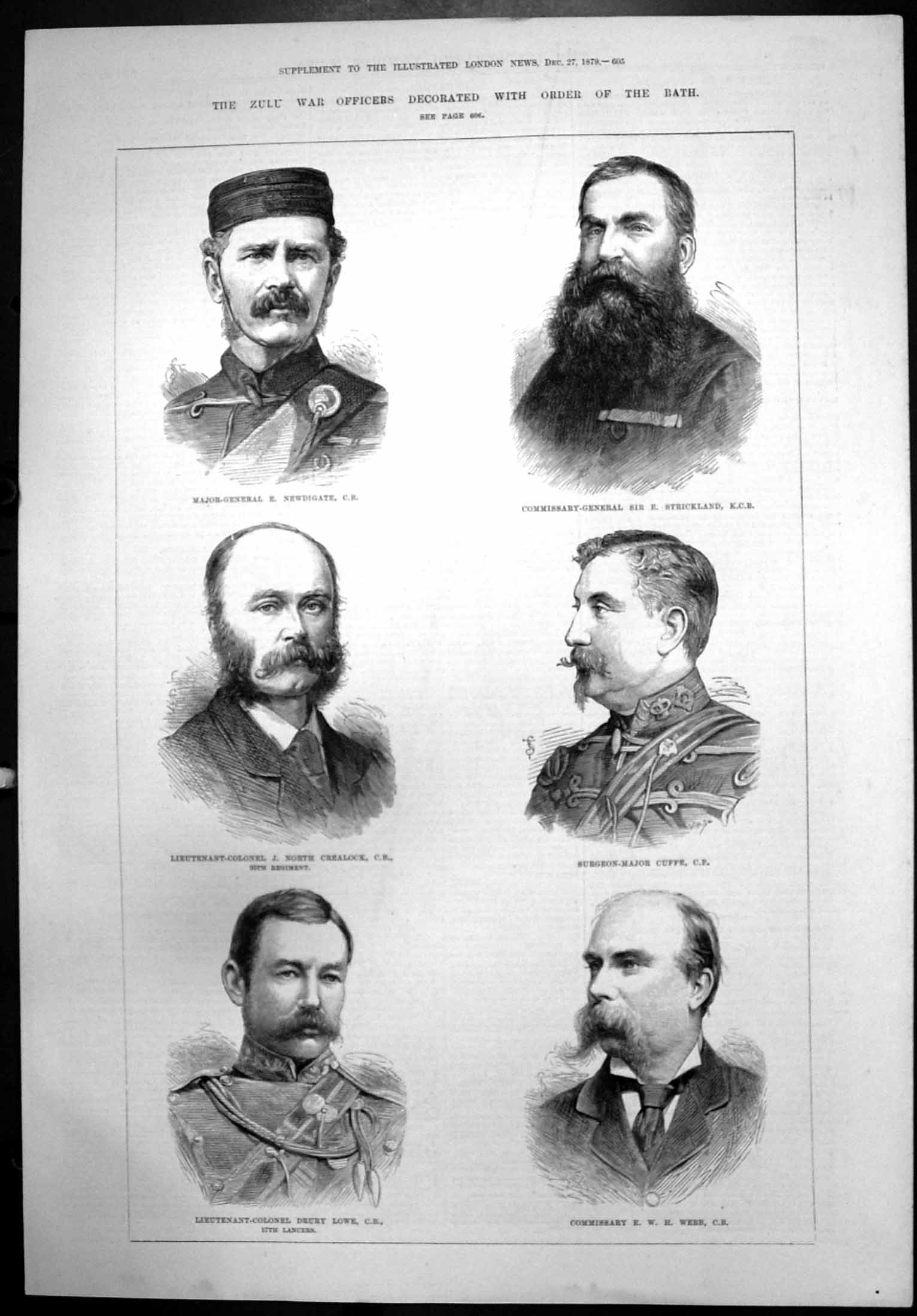 Antique Old Print Zulu War Officers Decorated E Newdigate E Strickland 1879