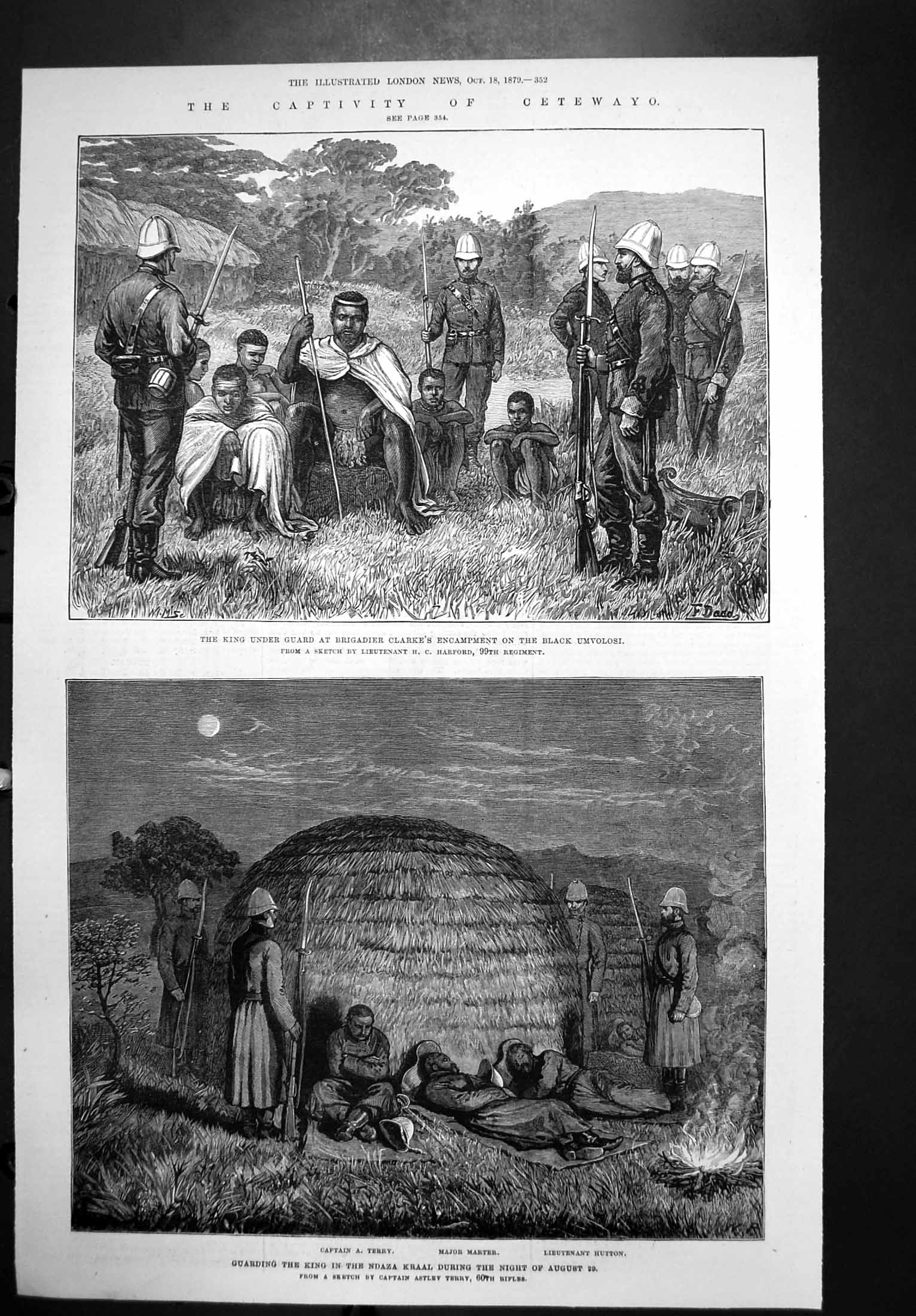 Old Print Captivity Cetewayo Under Guard Ndaza Kraal Black Umvolosi 1879 19th