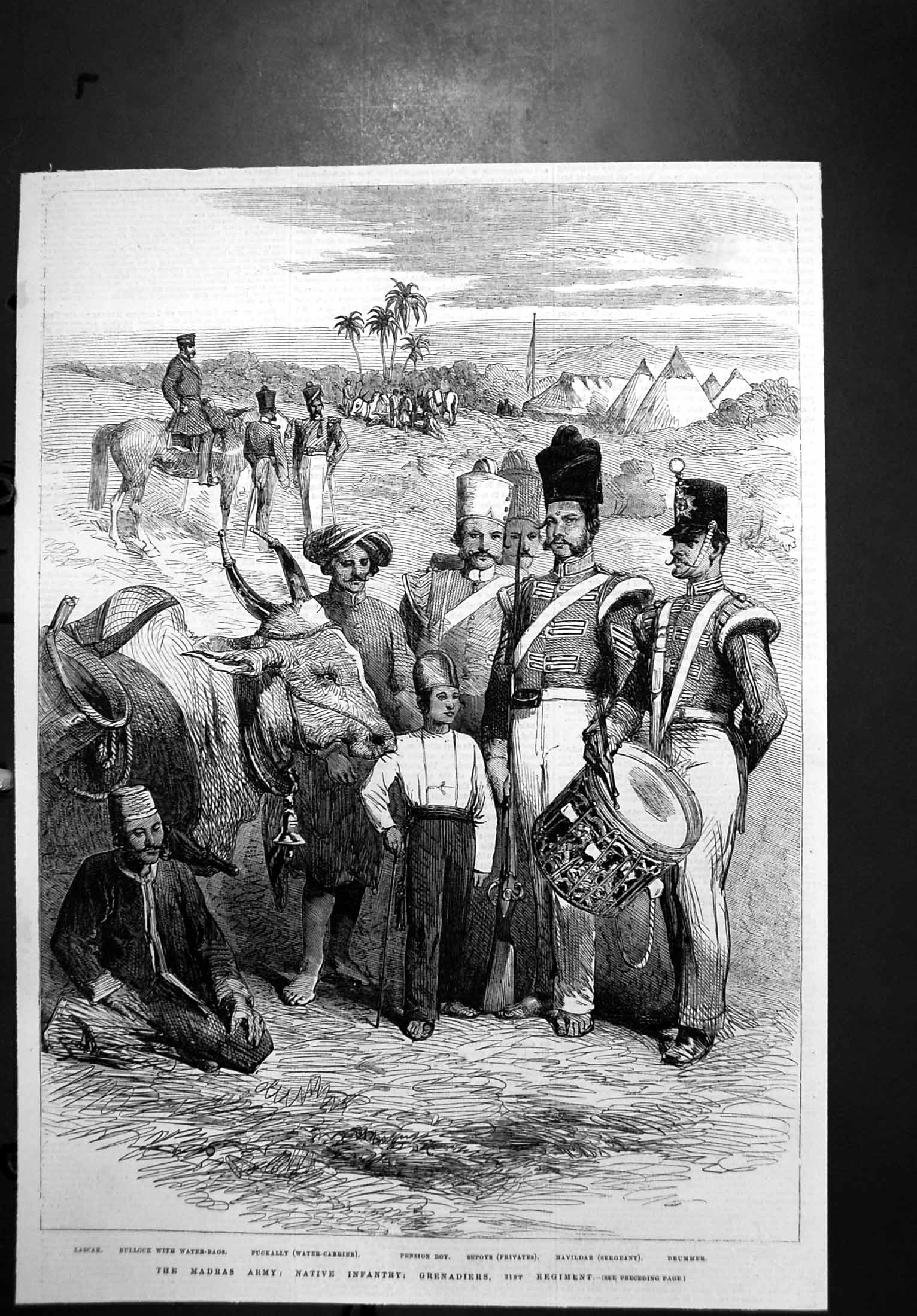 Antique Old Print Madras Army Native Infantry Grenadiers 21St Regiment 1857