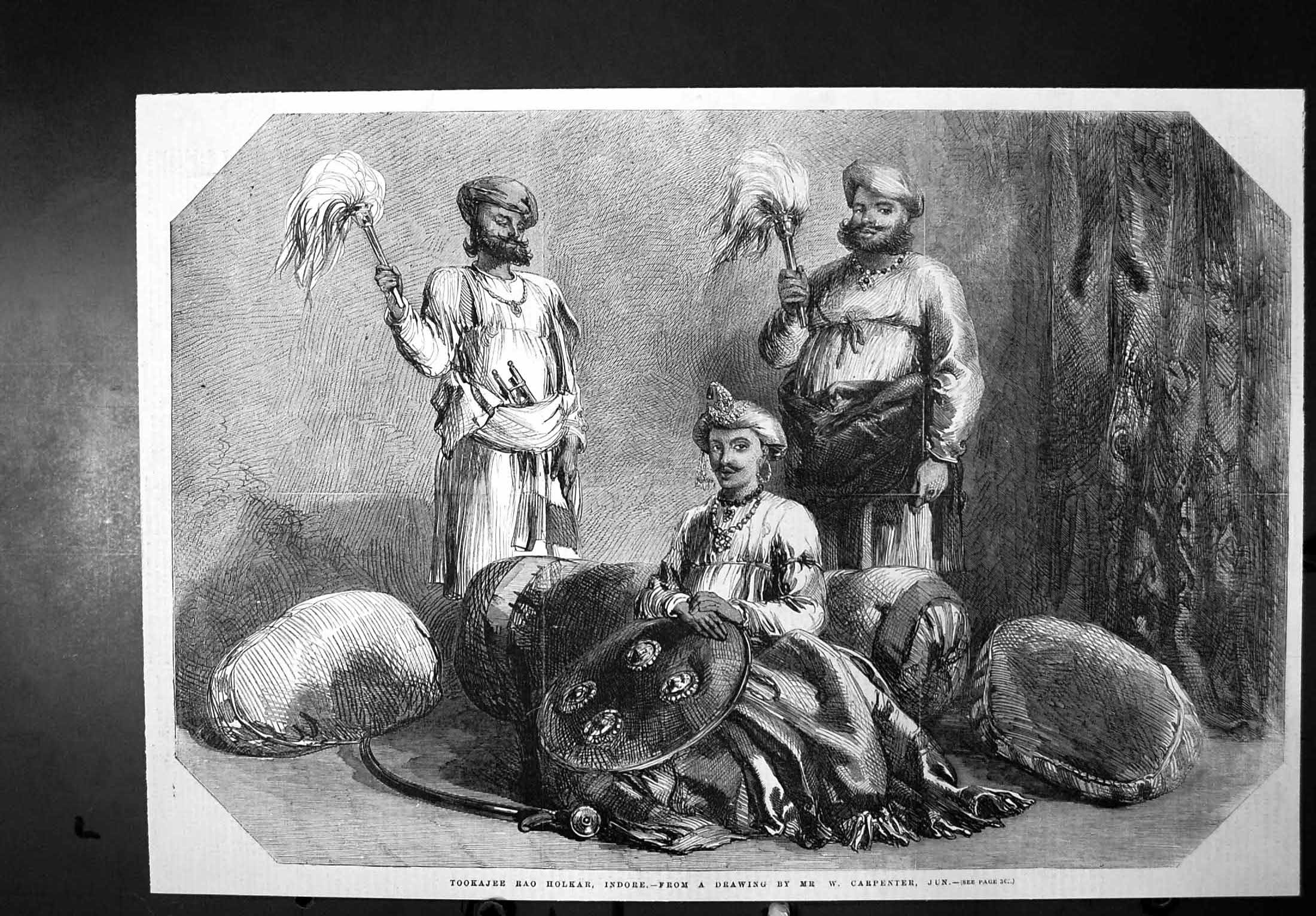 Old Antique Print Tookajee Rao Holkar Maharajah Indore W Carpenter 1857 19th