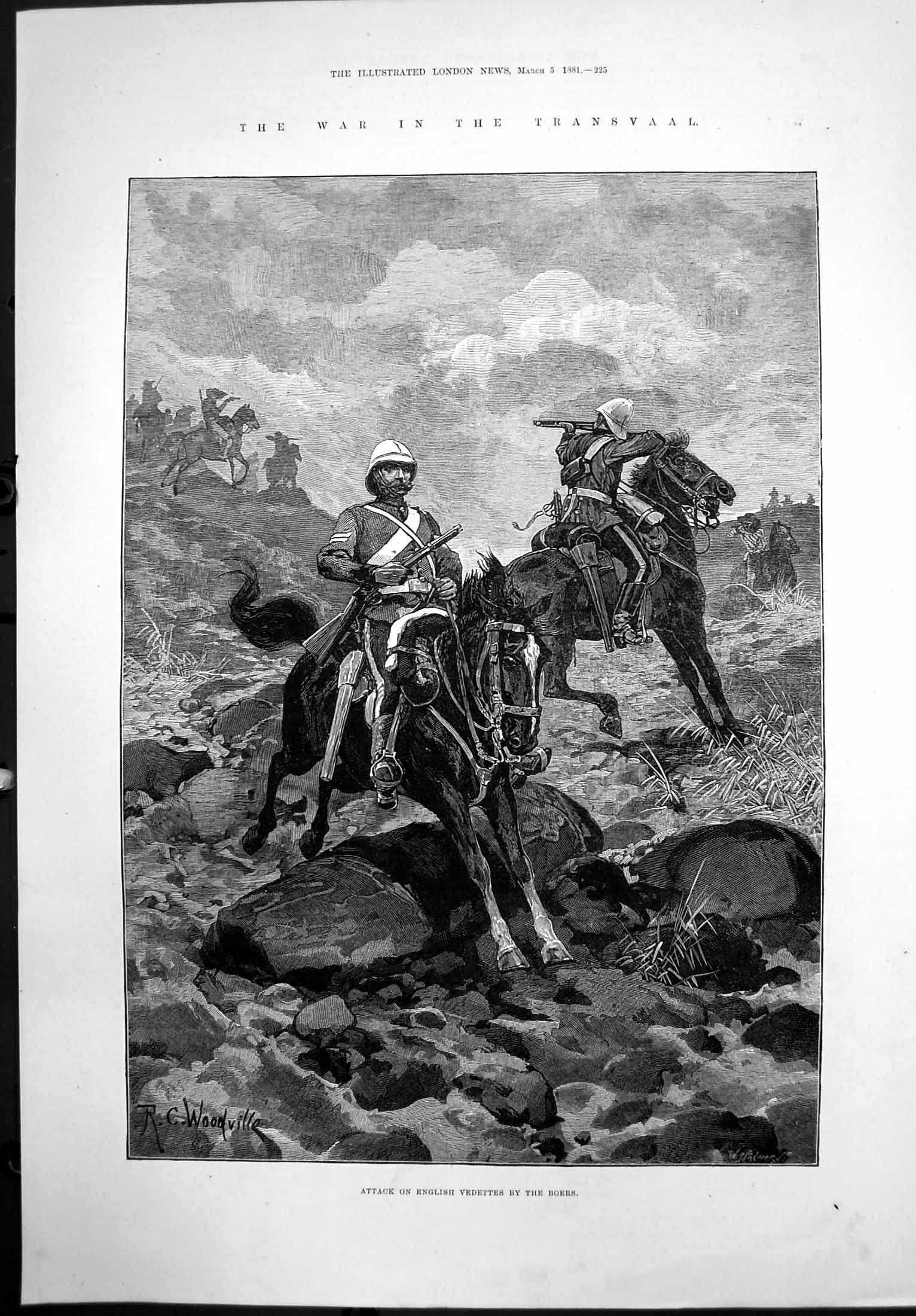 Original Old Antique Print Transvaal War Attack English Vedettes By Boers 1881