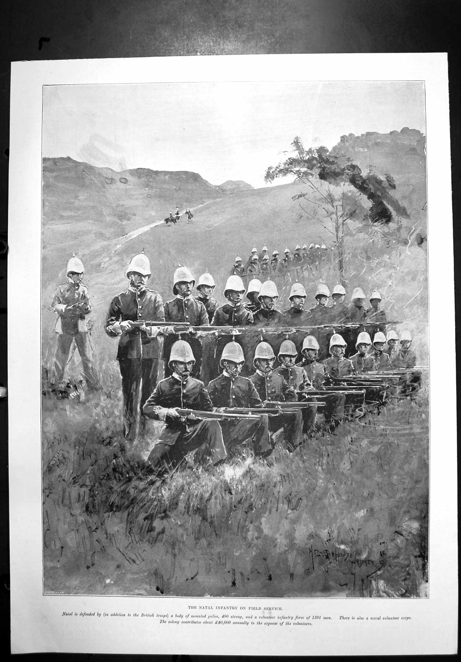 Original Old Antique Print Natal Infantry Field Service Rifles At Ready 1899