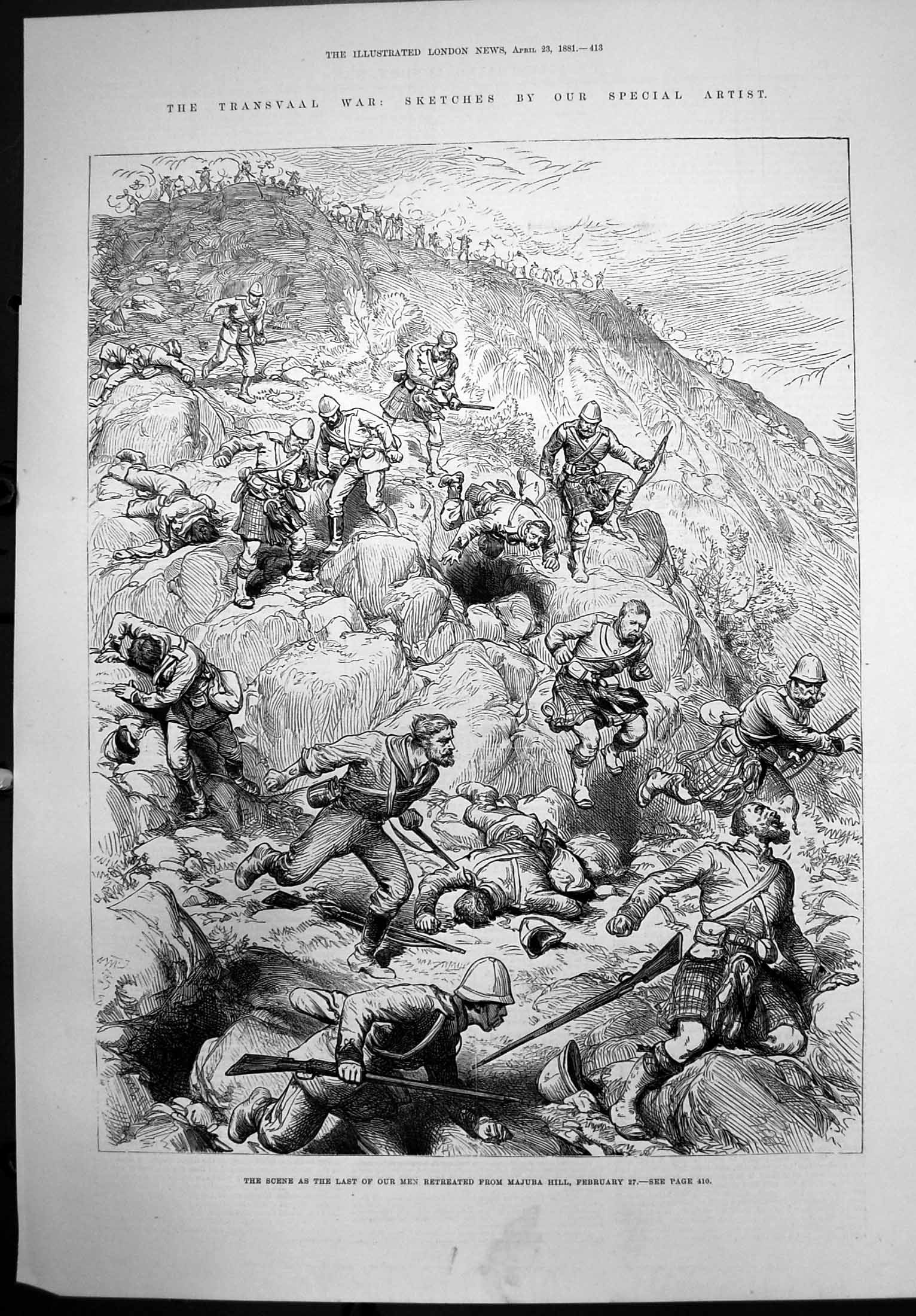 Old Antique Print Transvaal War Last Our Men Retreated Majura Hill 1881 19th