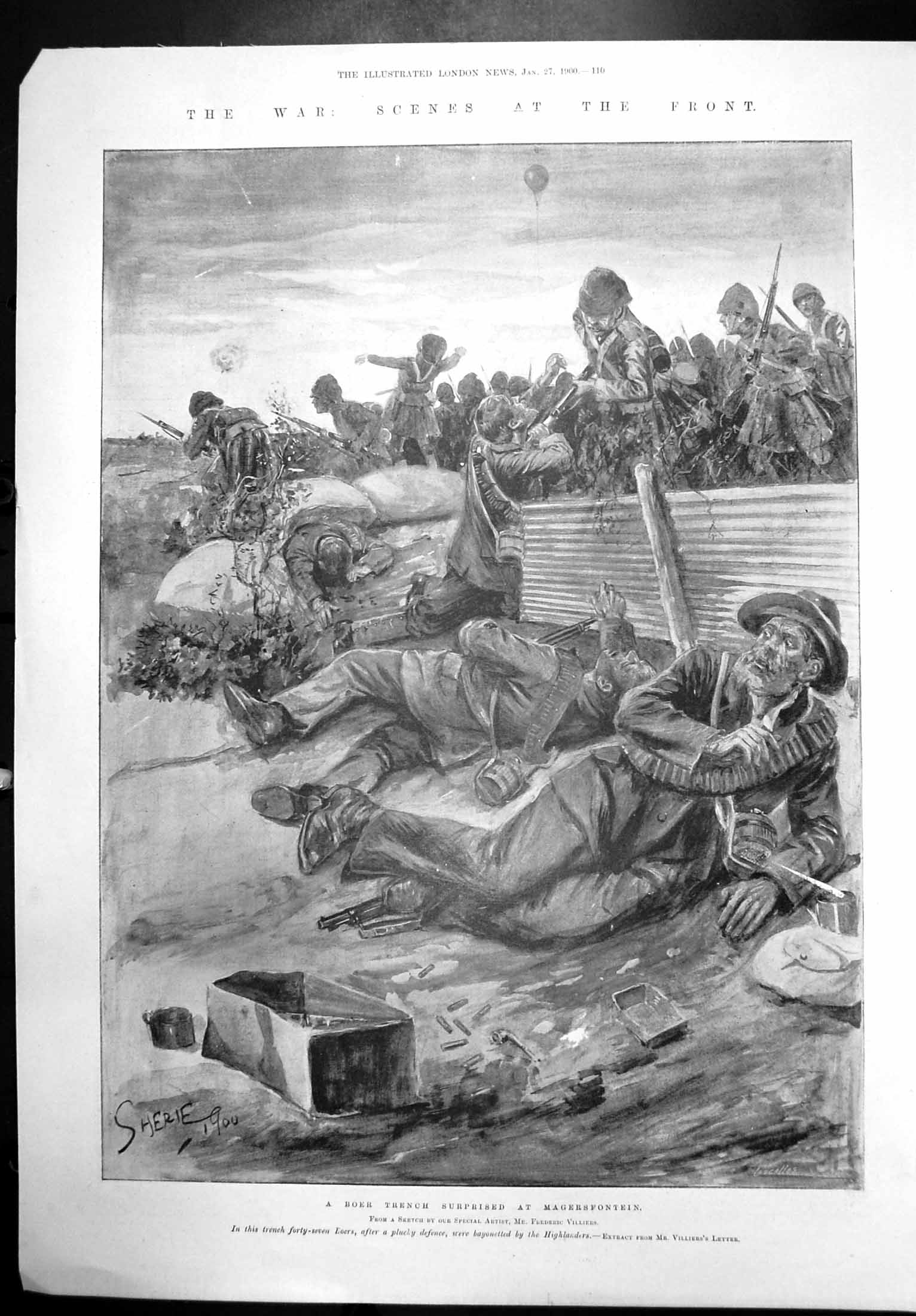 Old Antique Print Scenes Front Boer Trench Surprised Magersfontein 1900 20th