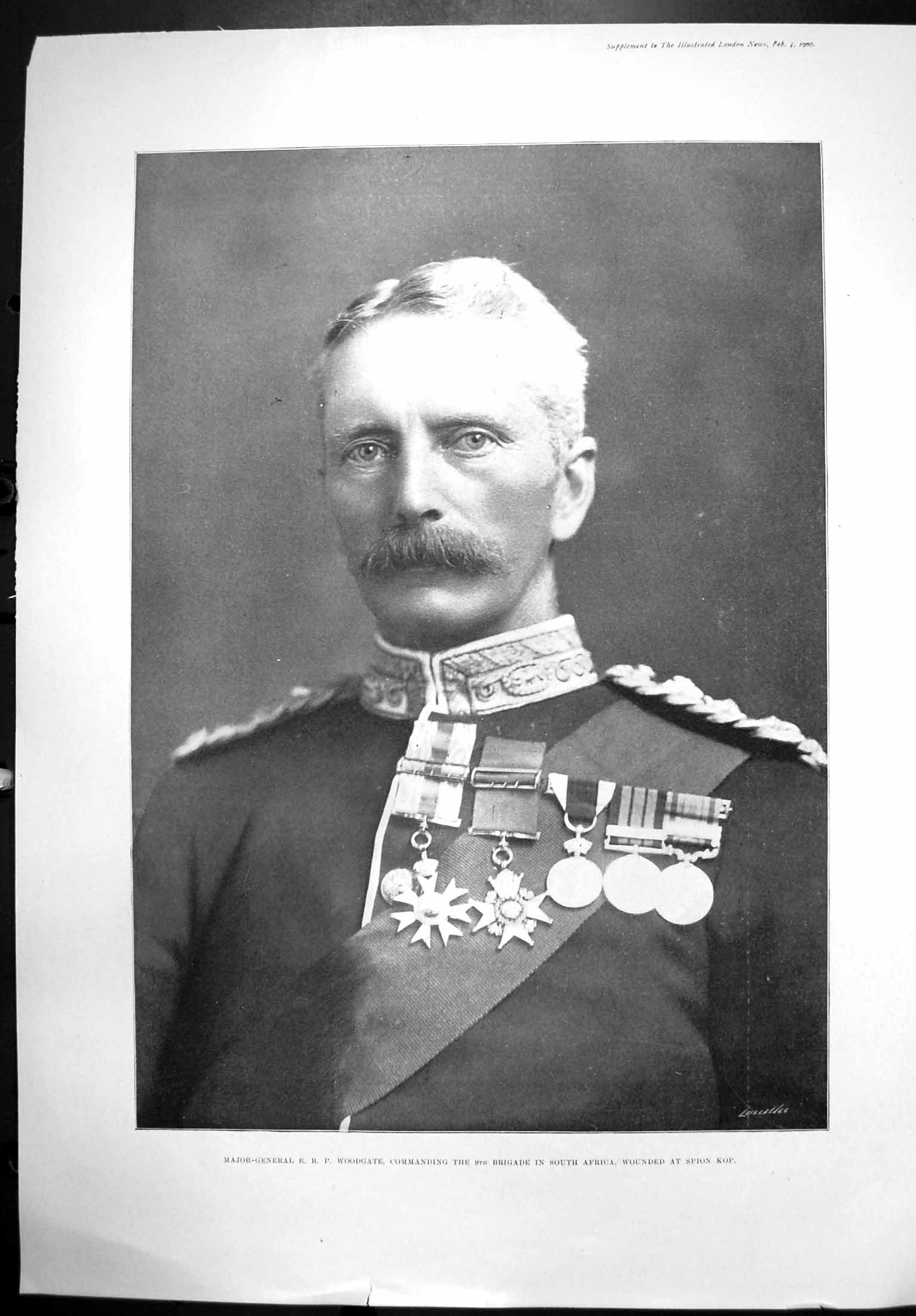 Antique Old Print Maj Gen E Woodgate Commanding 9Th Brigade South Africa 1900
