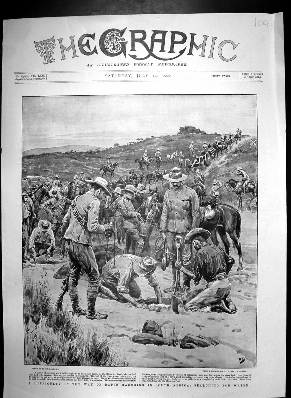 Antique Old Print Rapid Marching South Africa Difficulty Searching Water 1900