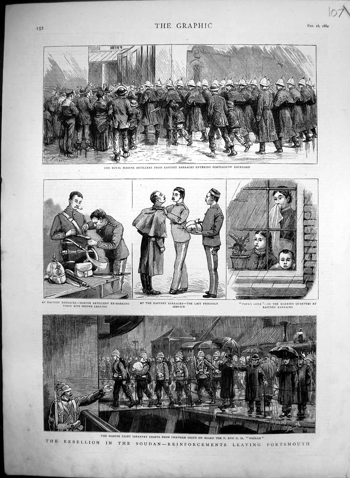 Old Antique Print Rebellion Soudan Reinforcements Leaving Portsmouth 1884 19th