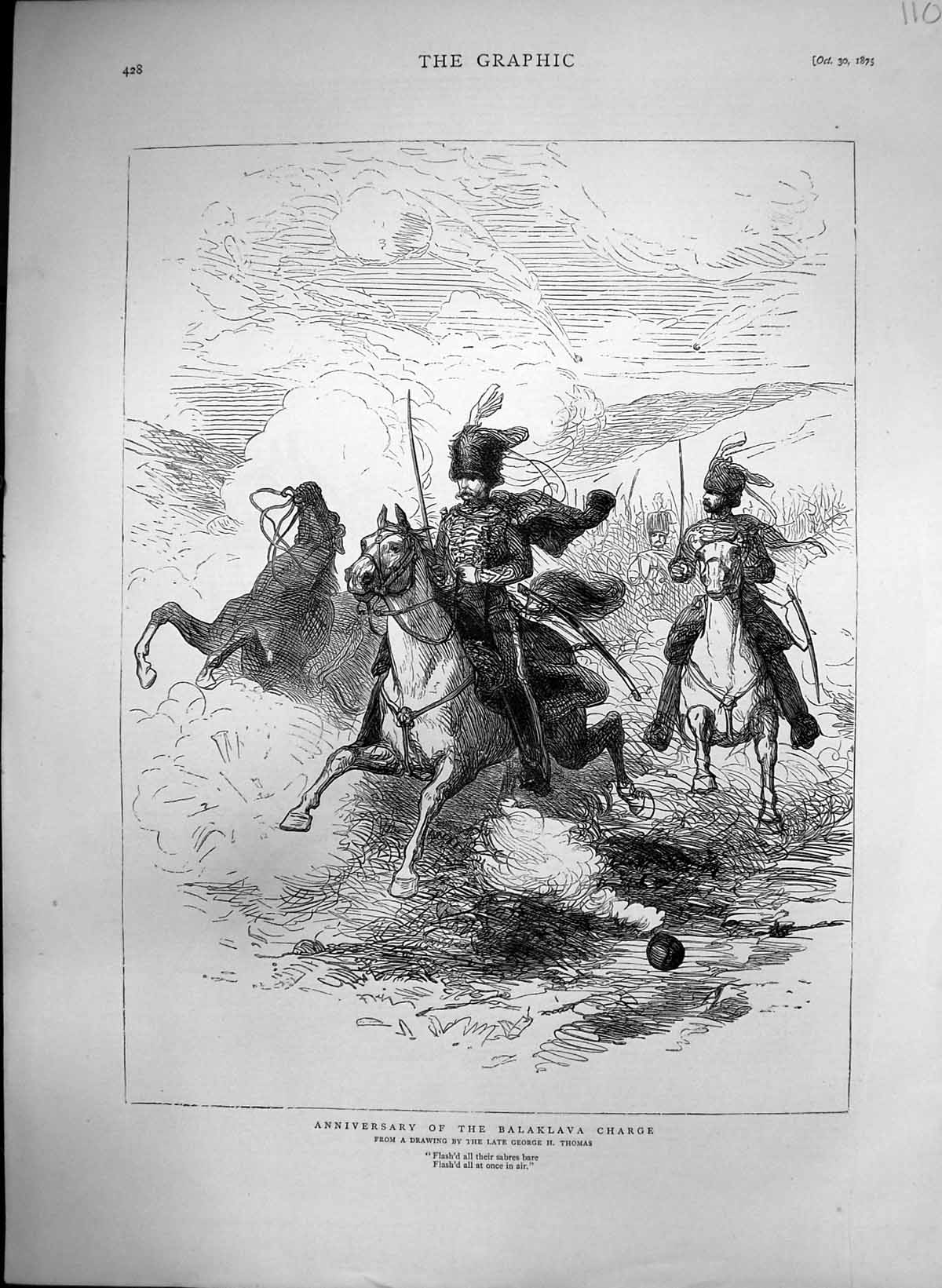 Antique Print Anniversary Balaklava Charge Siers Flashing Sabres Air 1875 19th