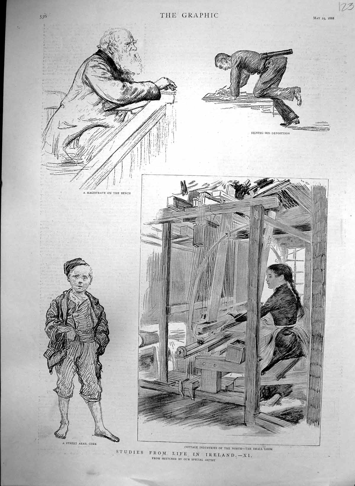 Old Life Ireland Magistrate Bench Small Loom Signing Deposition 1888 Victorian