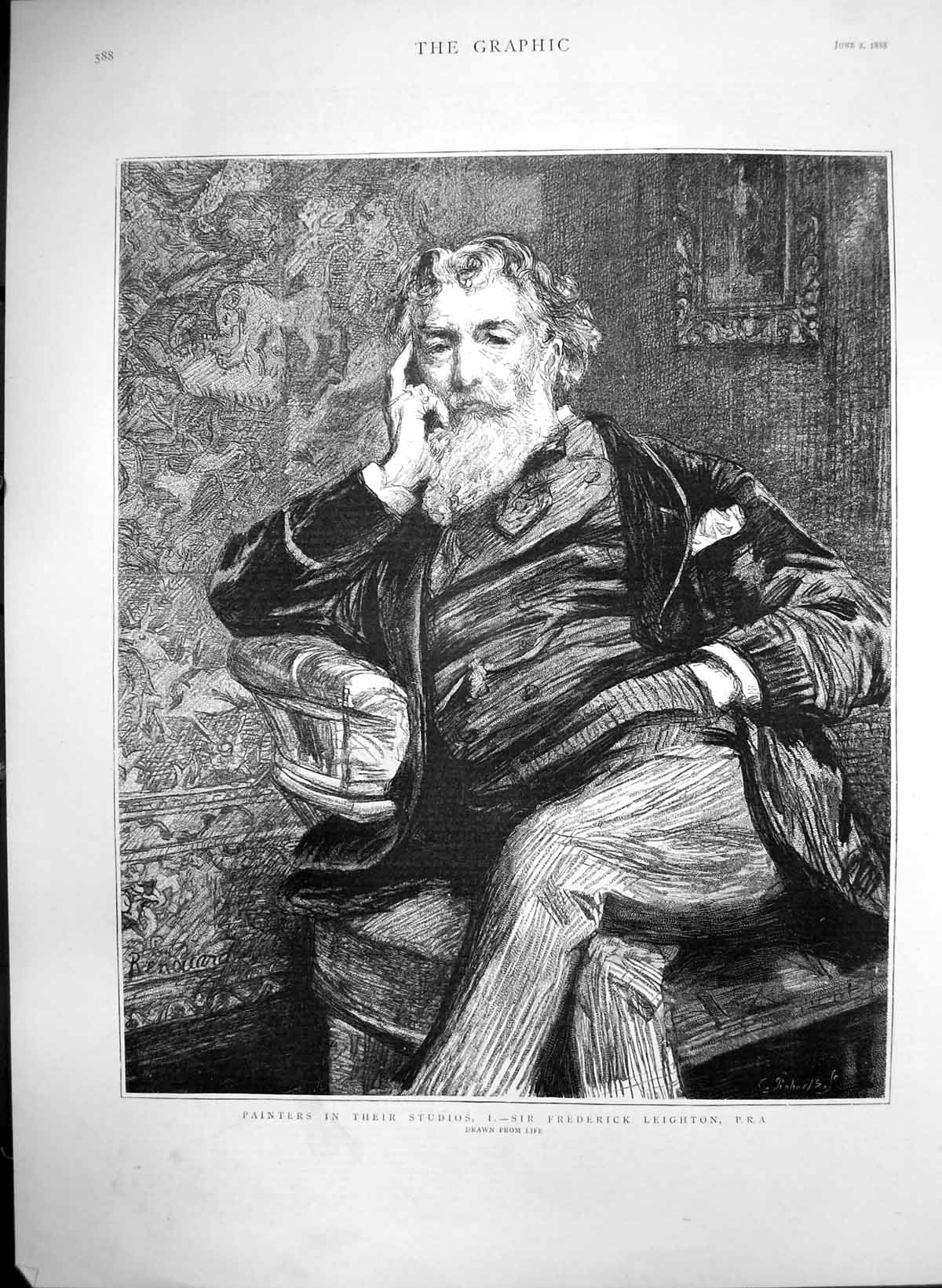 Antique Old Print Painters In Their Studios Sir Frederick Leighton P R A 1888
