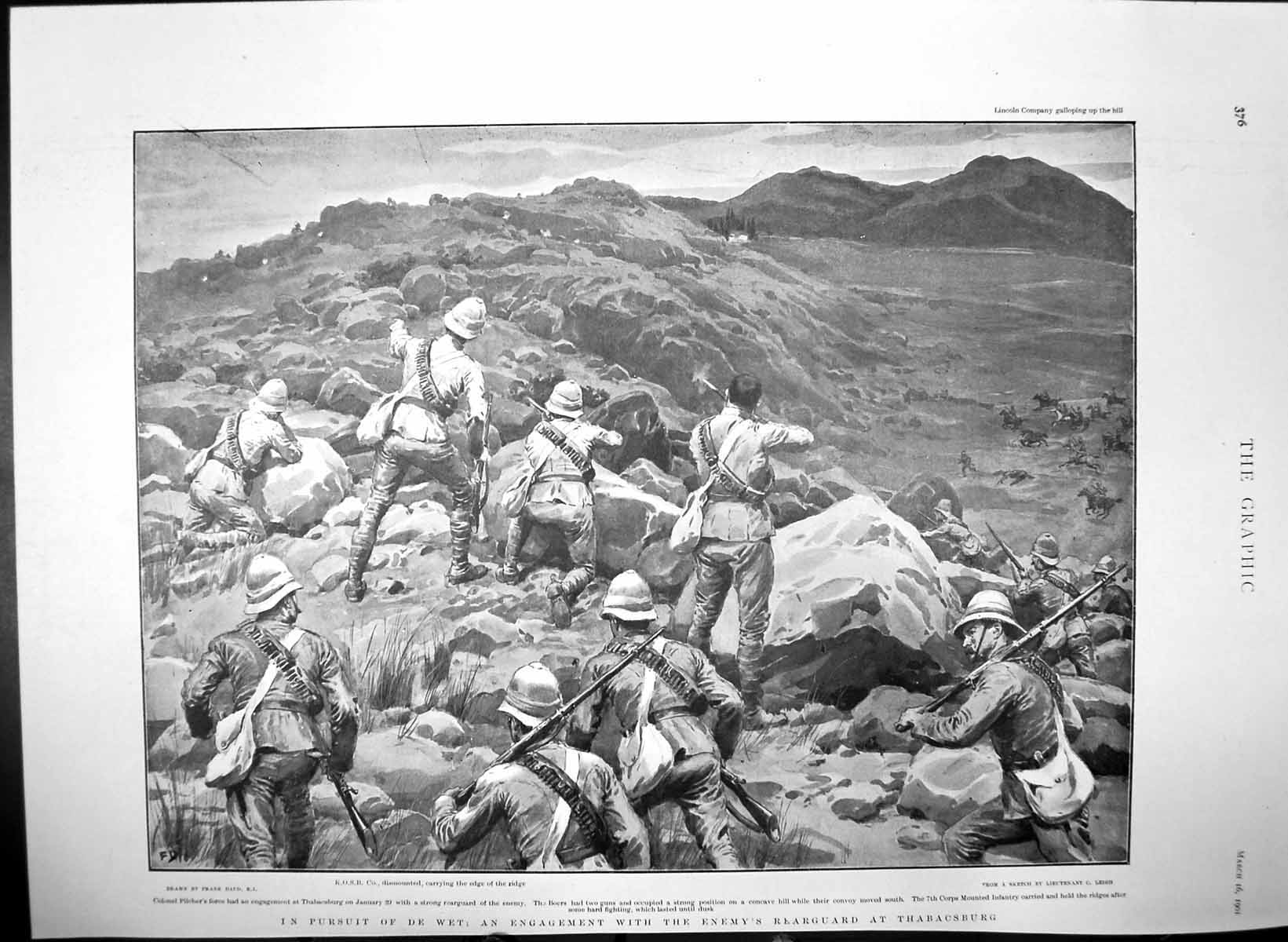 Antique Old Print Pursuit De Wet Engagement Enemys Rearguard Thabacsburg1901