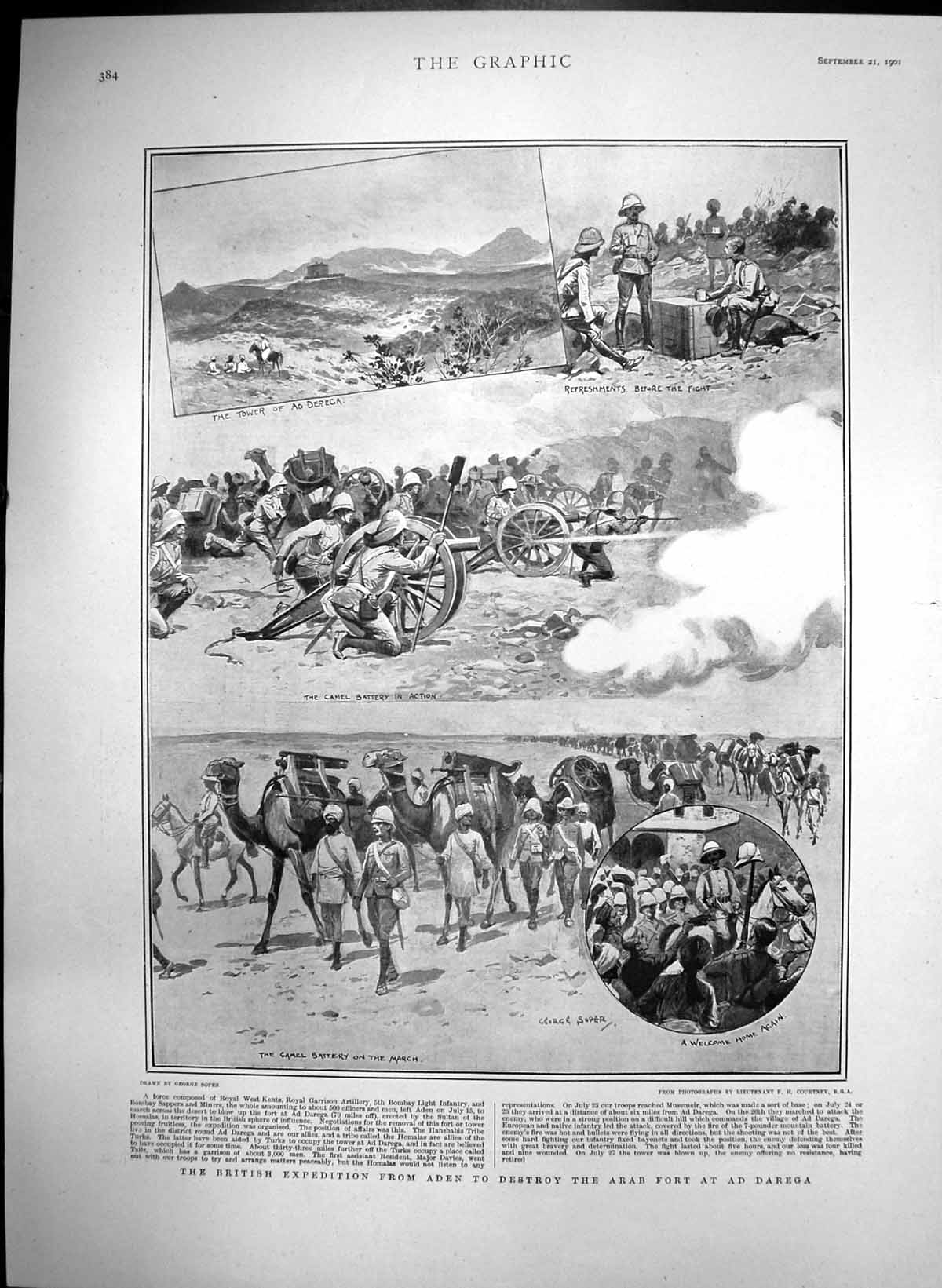 Antique Old Print British Expedition Aden Destroy Arab Fort Ad Darega 1901 20th